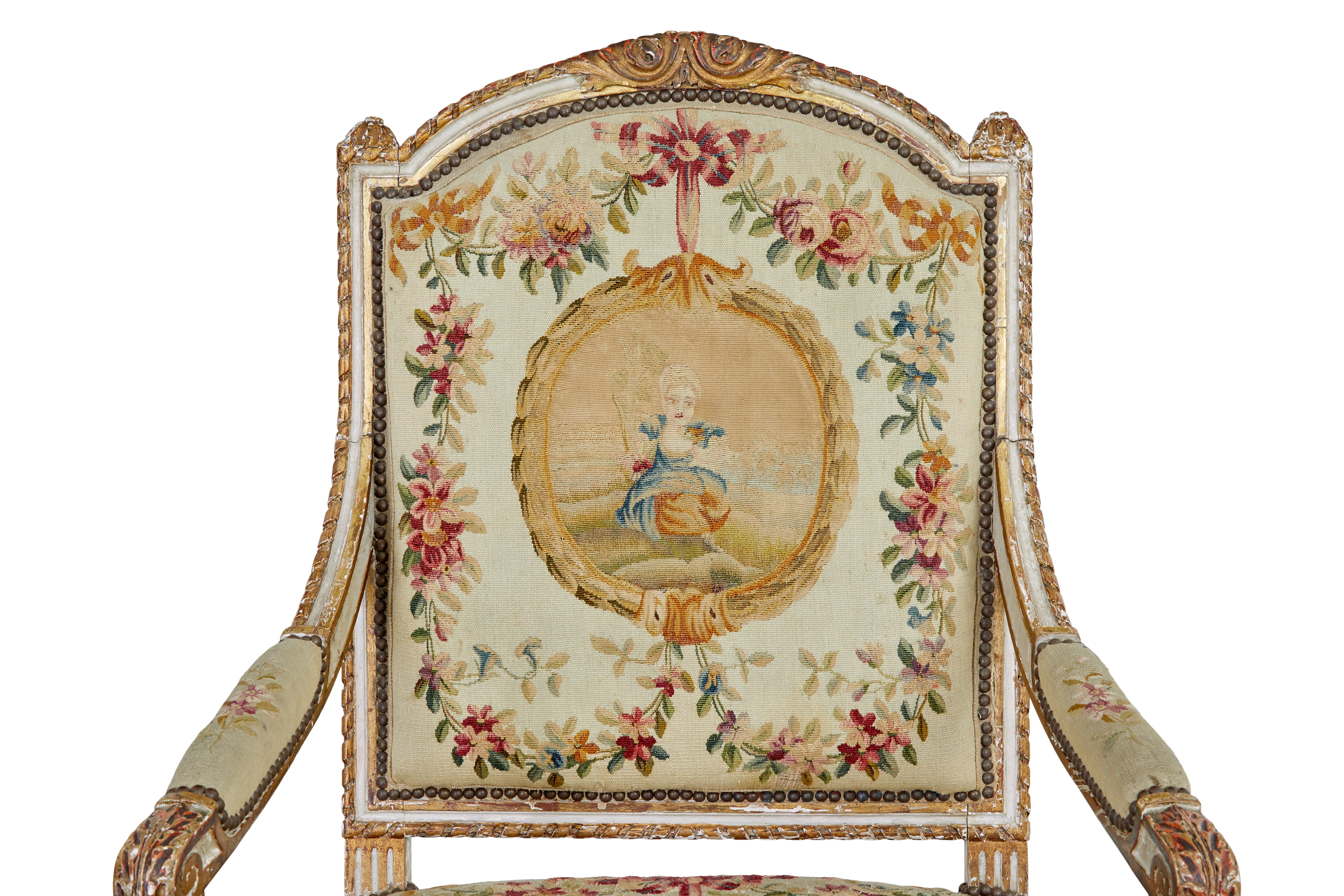 Fine quality Louis Philippe I period 5 piece tapestry gilt salon suite For Sale 1