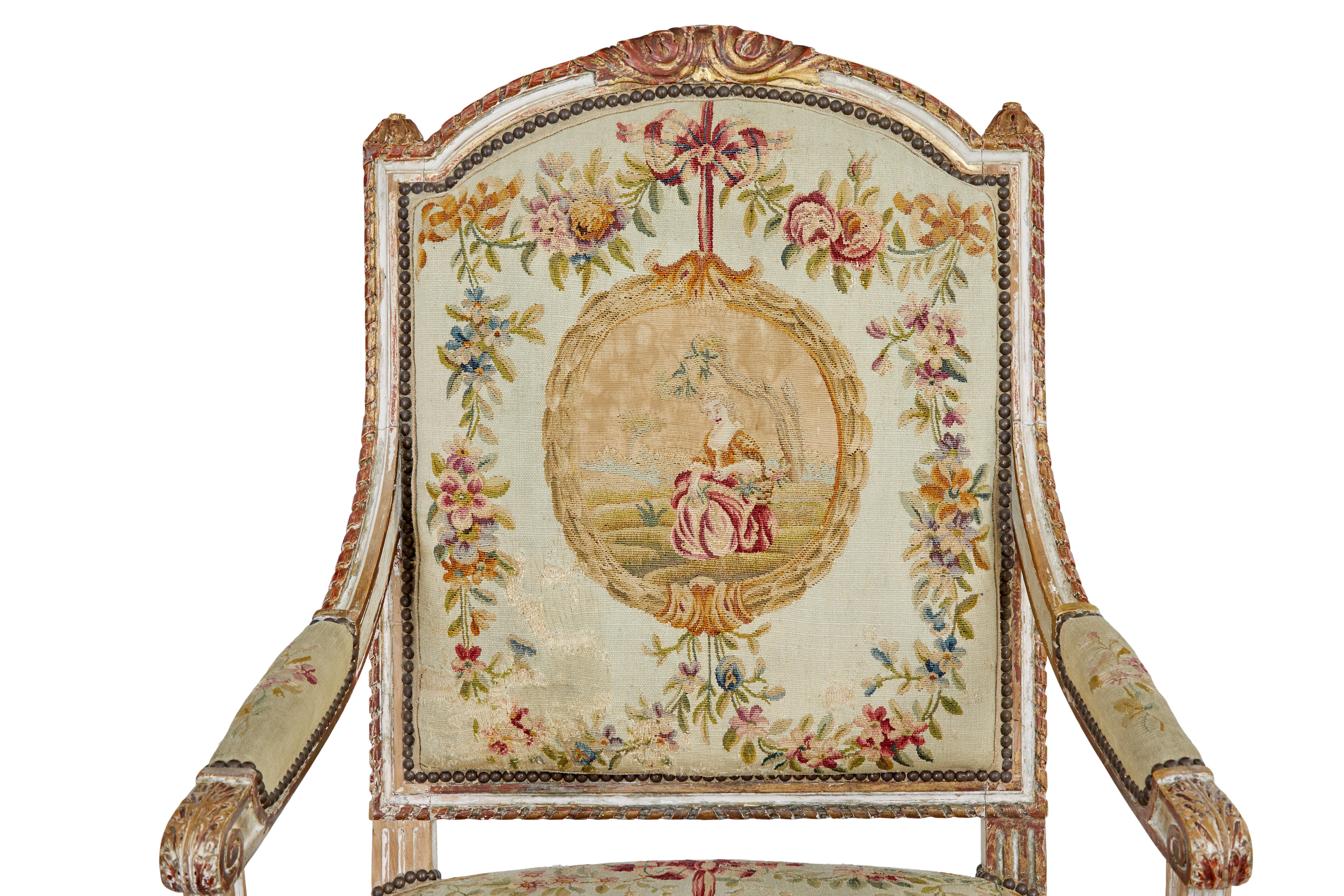 Fine quality Louis Philippe I period 5 piece tapestry gilt salon suite For Sale 2