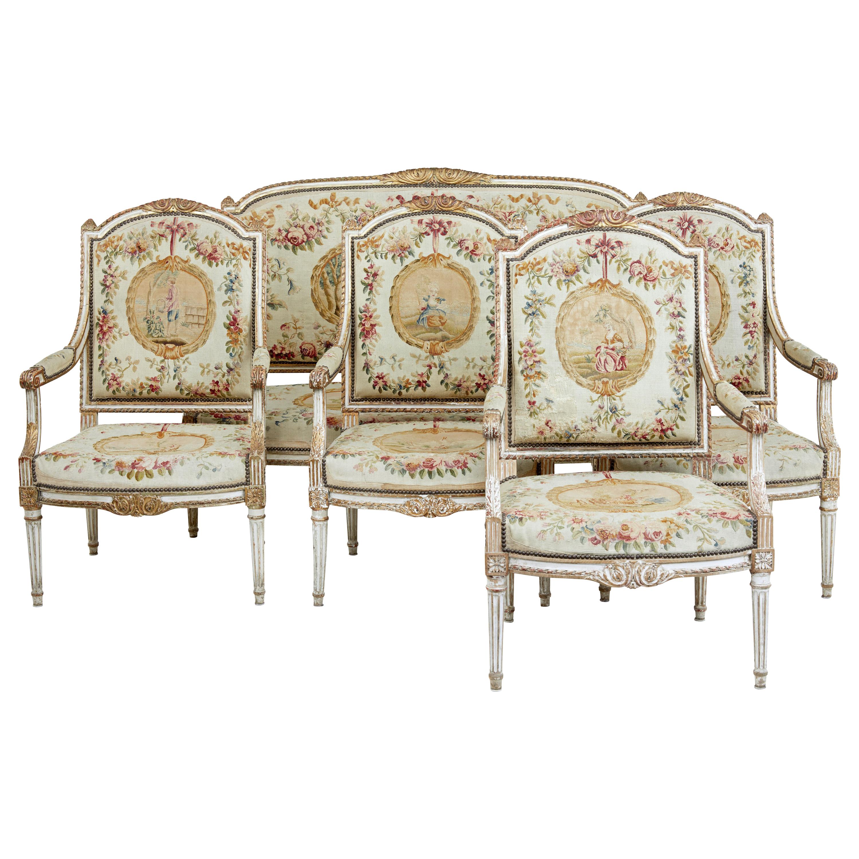 Fine Quality Louis Philippe i Period 5 Piece Tapestry Gilt Salon Suite