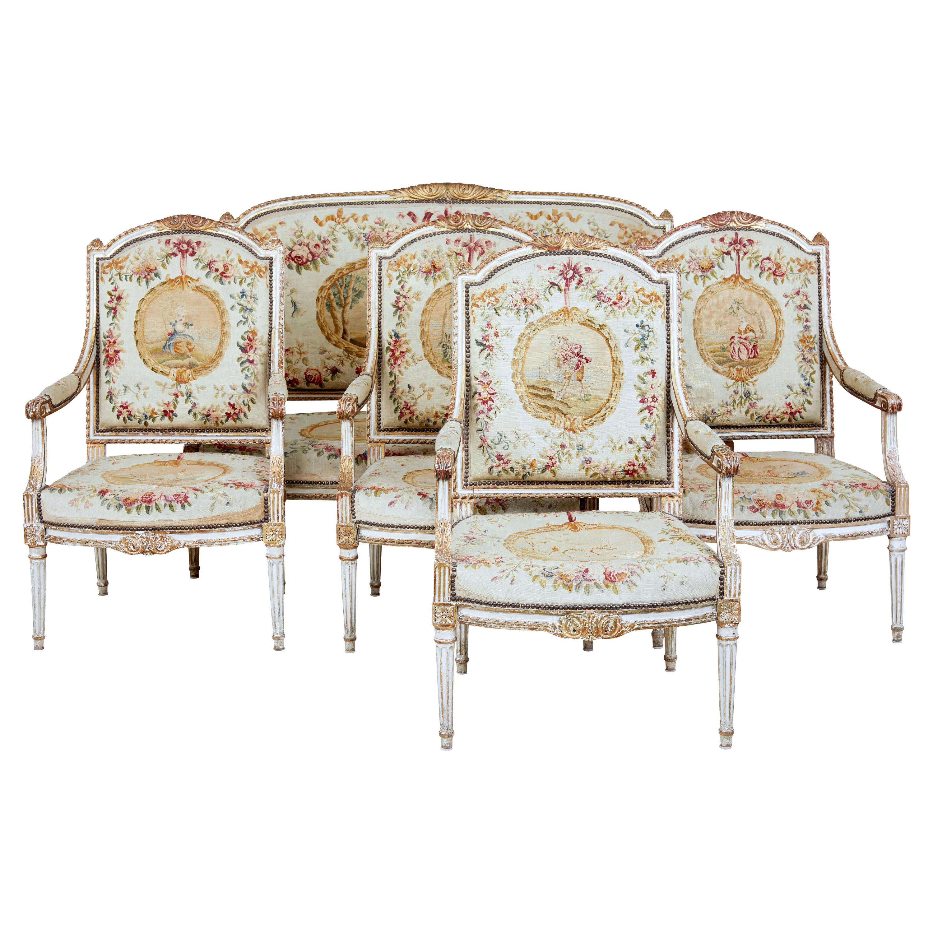 Fine Quality Louis Philippe I Period 5 Piece Tapestry Gilt Salon Suite