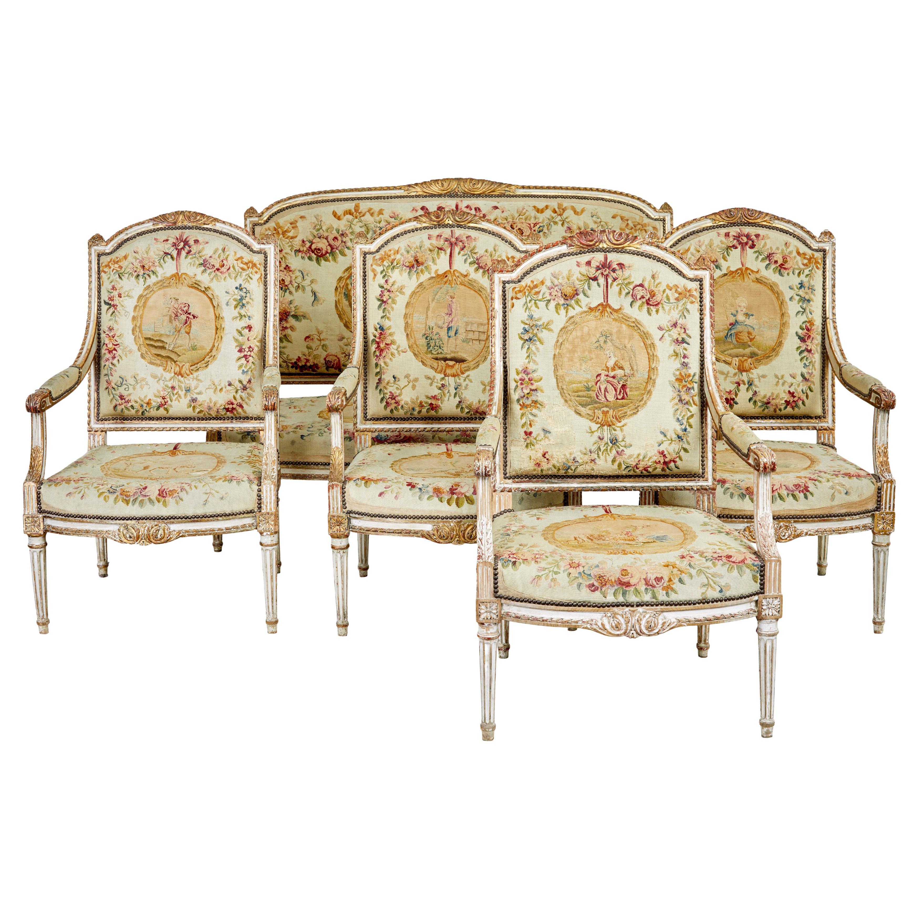 Fine quality Louis Philippe I period 5 piece tapestry gilt salon suite For Sale