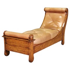 Fine Quality Louis Phillipe Style Walnut Leather Fainting Couch Daybed Chaise 