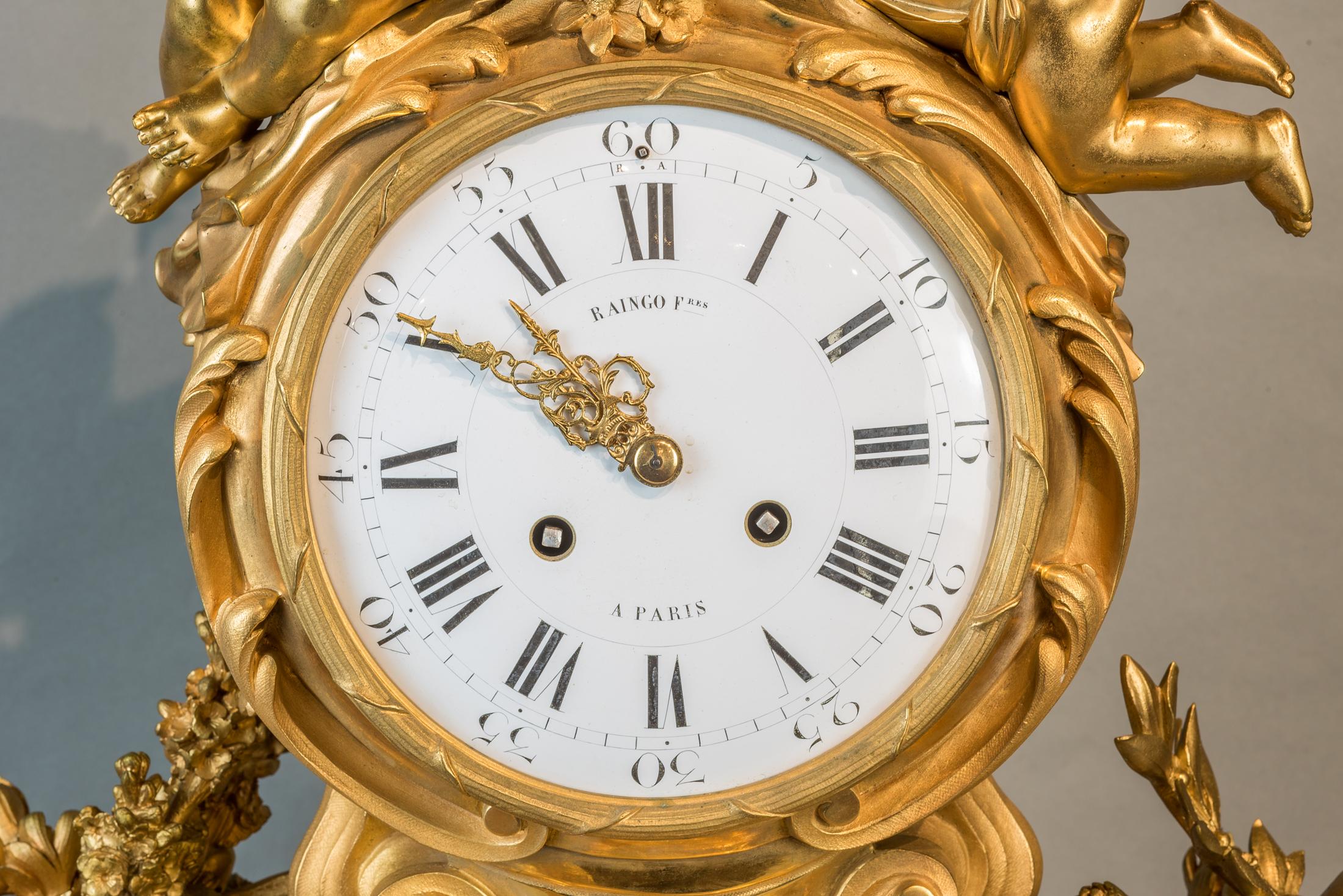 19th Century Fine Quality Louis XV-Style Gilt Bronze Figural Mantel Clock For Sale