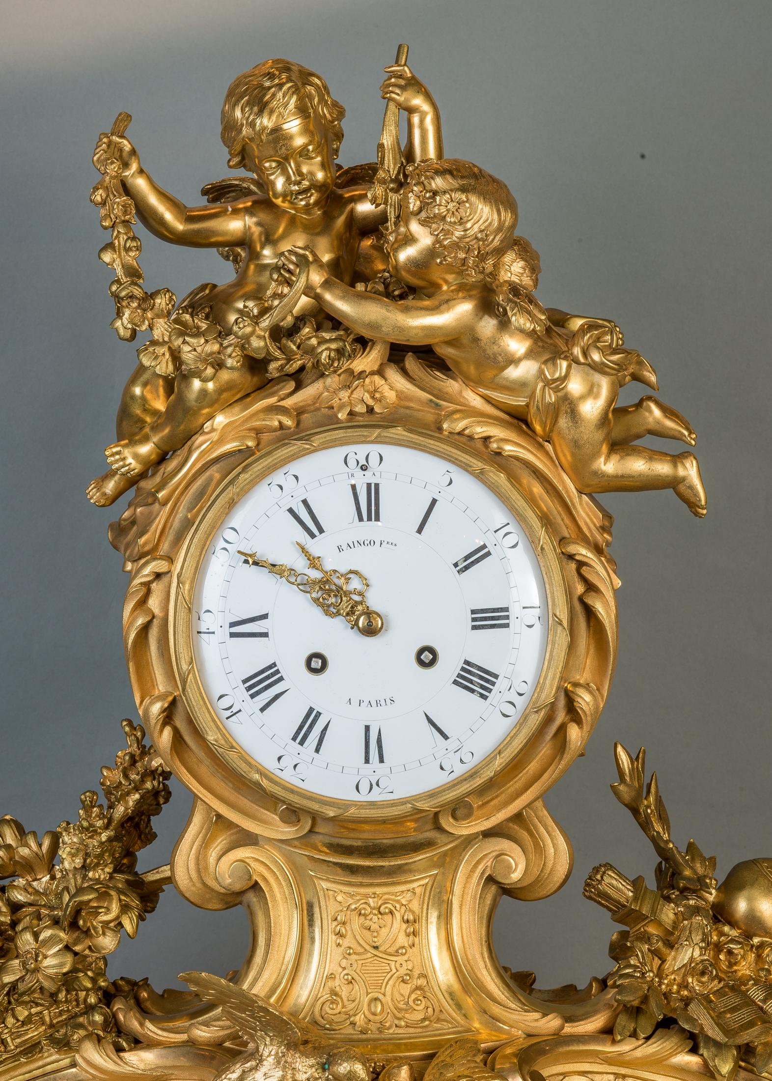 Fine Quality Louis XV-Style Gilt Bronze Figural Mantel Clock For Sale 1