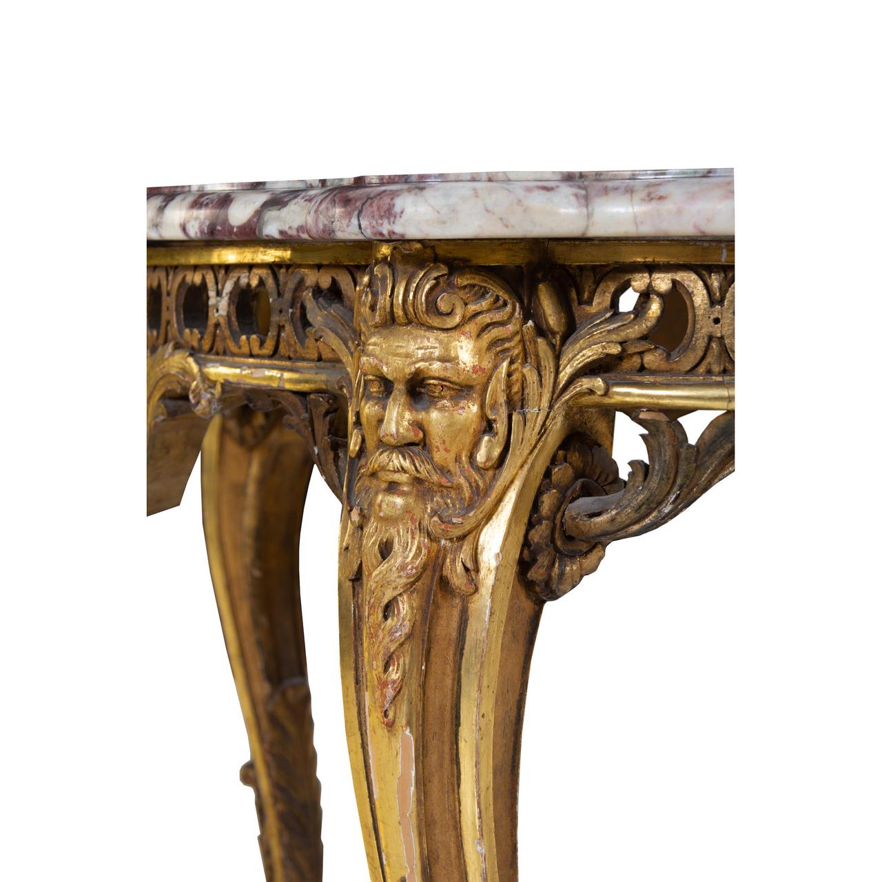 Neoclassical Fine Quality Louis XV-Style Marble-Top Giltwood Center Table For Sale