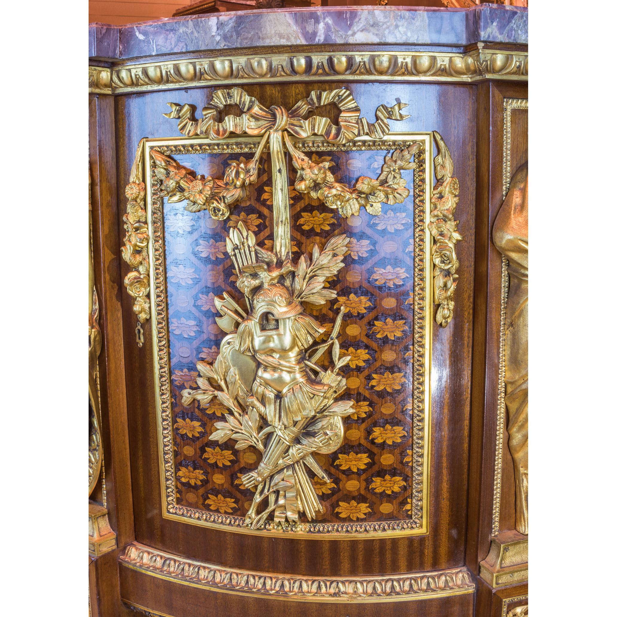 French Fine Quality Louis XVI Style Gilt-Bronze Mounted Armorial Marble-Top Commode