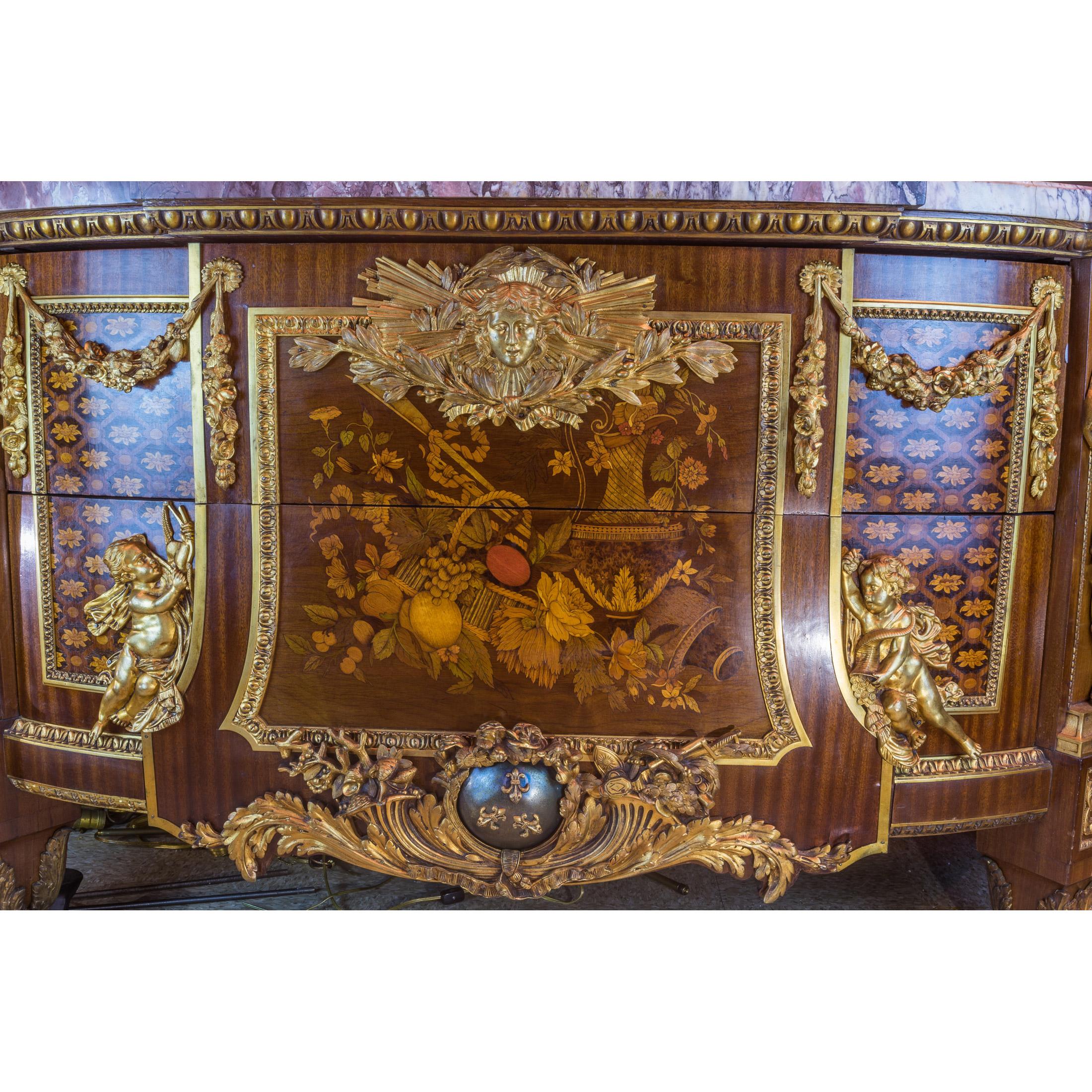 Fine Quality Louis XVI Style Gilt-Bronze Mounted Armorial Marble-Top Commode 1