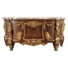 Fine Quality Louis XVI Style Gilt-Bronze Mounted Armorial Marble-Top Commode