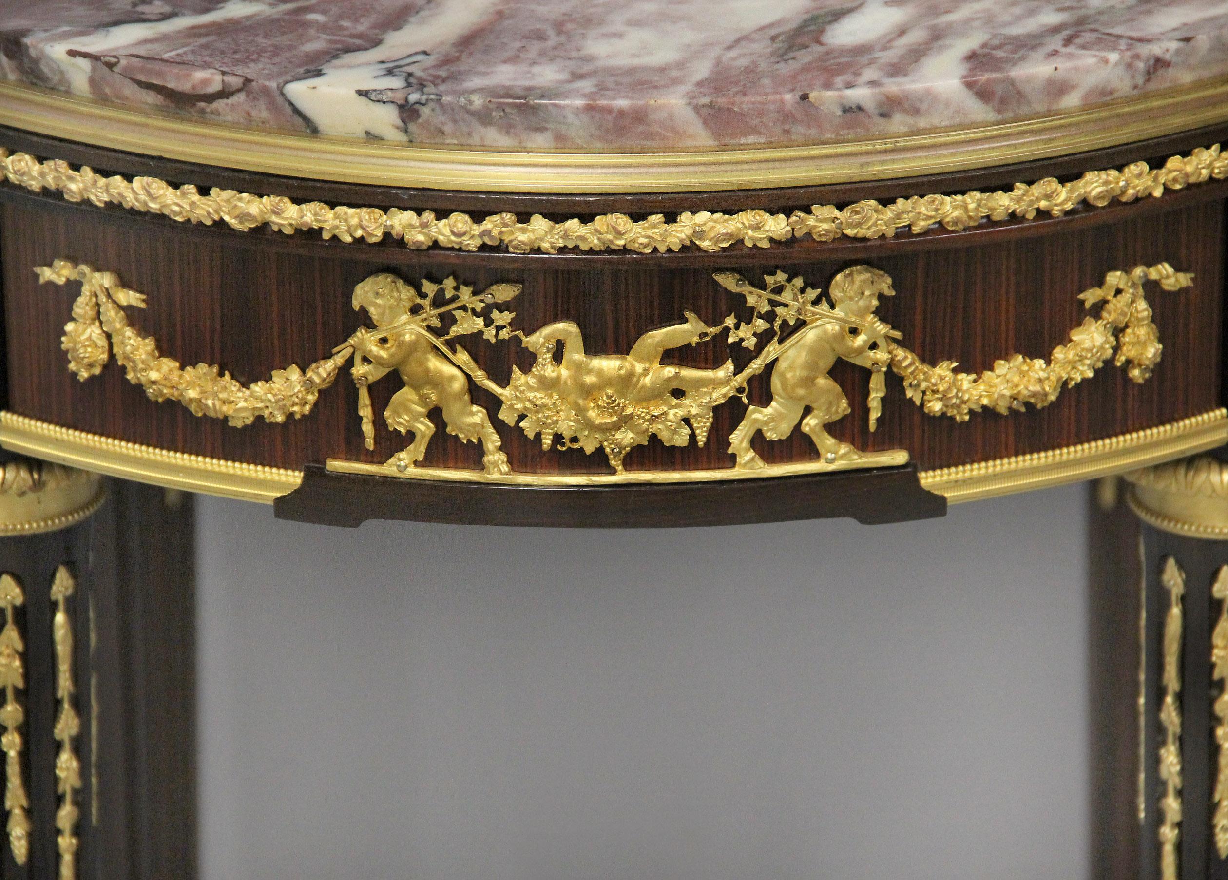 Belle Époque Fine Quality Louis XVI Style Gilt Bronze Mounted Lamp Table By François Linke For Sale