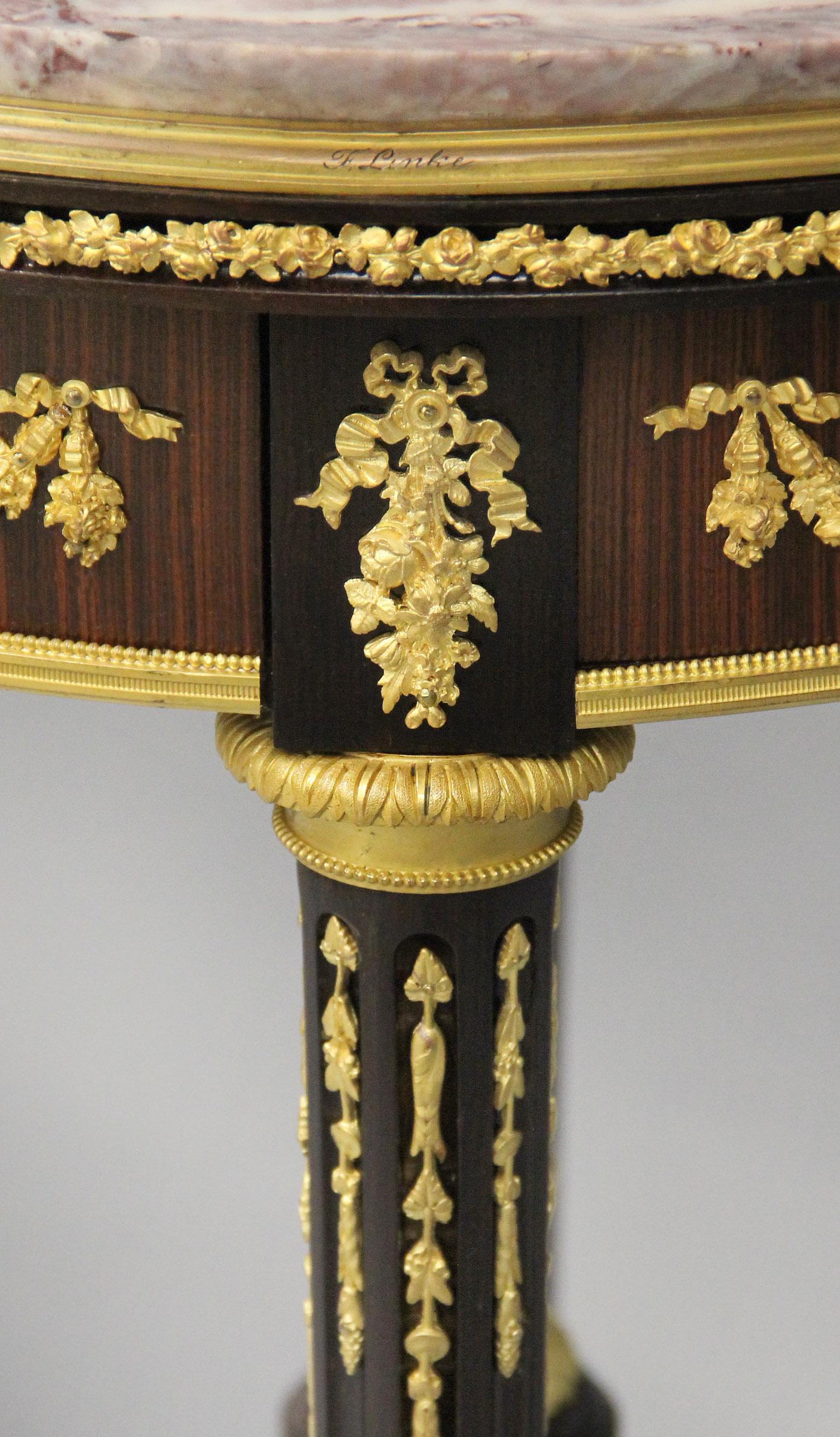 Fine Quality Louis XVI Style Gilt Bronze Mounted Lamp Table By François Linke In Good Condition For Sale In Long Island City, NY