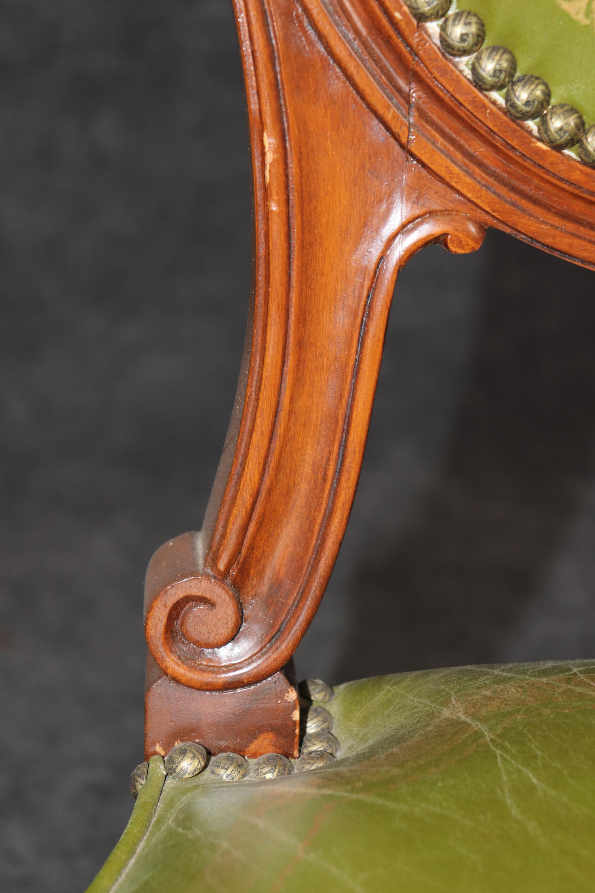 Fine Quality Louis XVI Style Green Gold Embossed Leather Vanity Side Chair For Sale 5