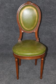 Fine Quality Louis XVI Style Green Gold Embossed Leather Vanity Side Chair