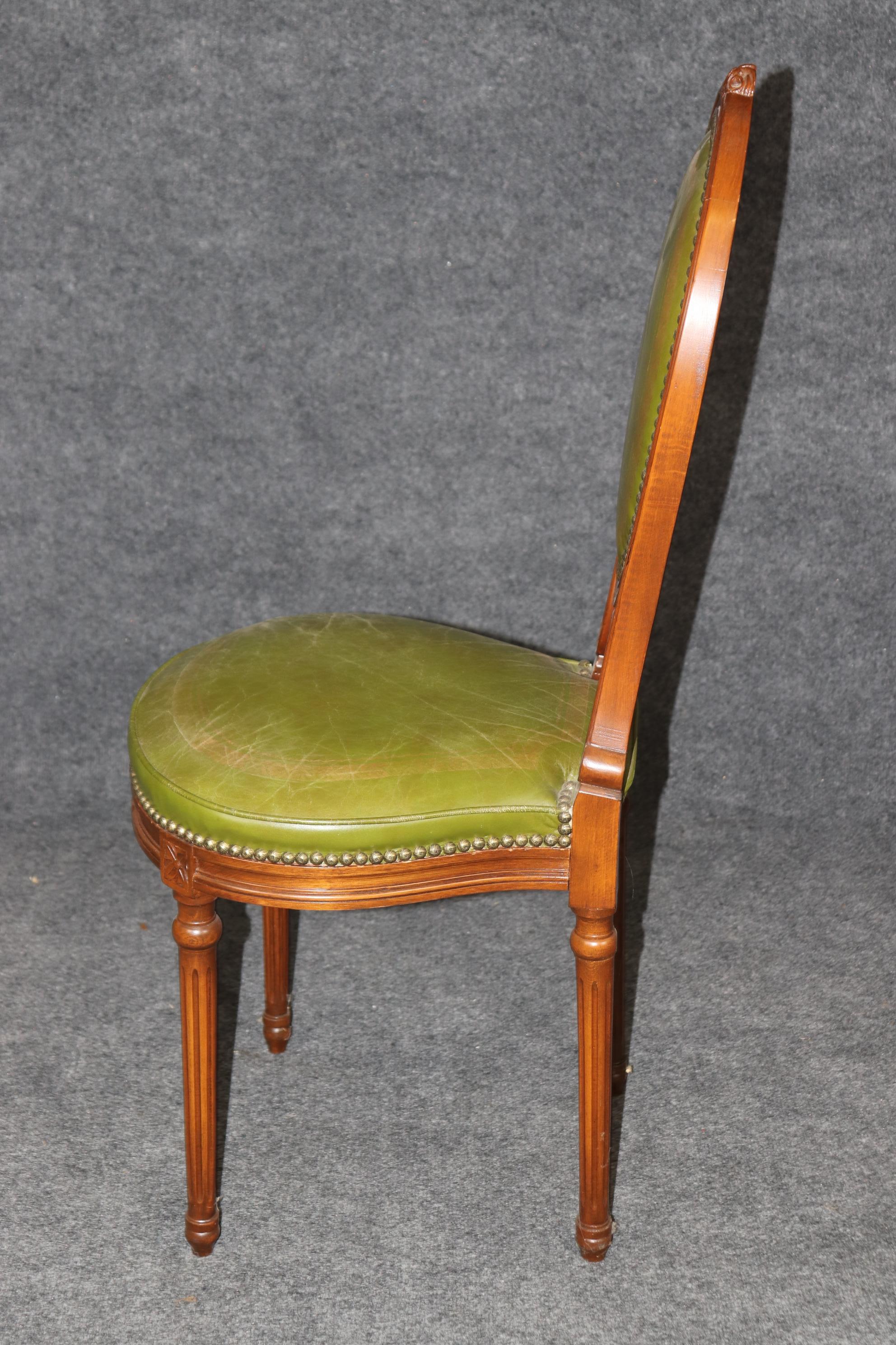 Mid-20th Century Fine Quality Louis XVI Style Green Gold Embossed Leather Vanity Side Chair For Sale