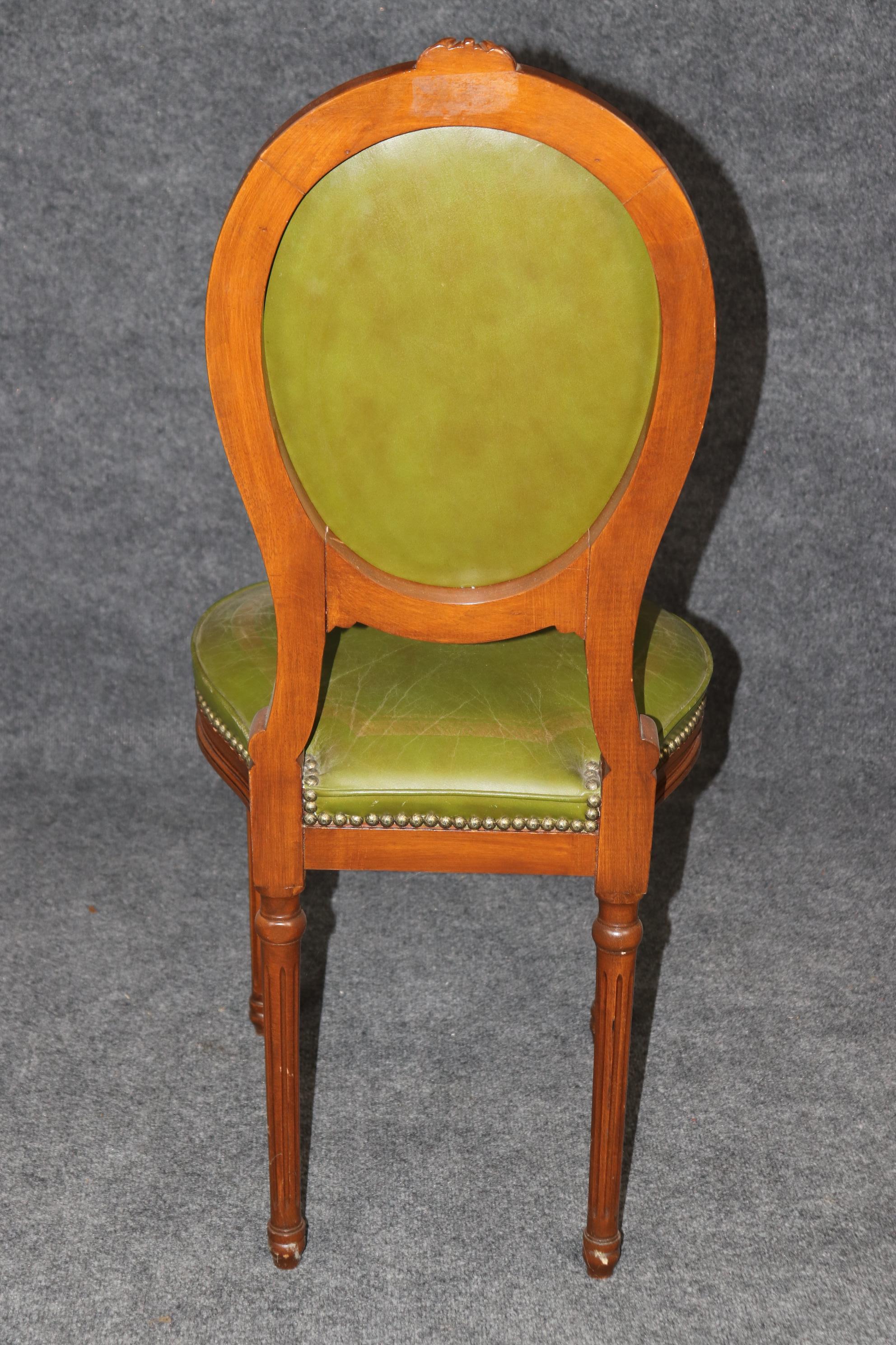 Fine Quality Louis XVI Style Green Gold Embossed Leather Vanity Side Chair For Sale 1