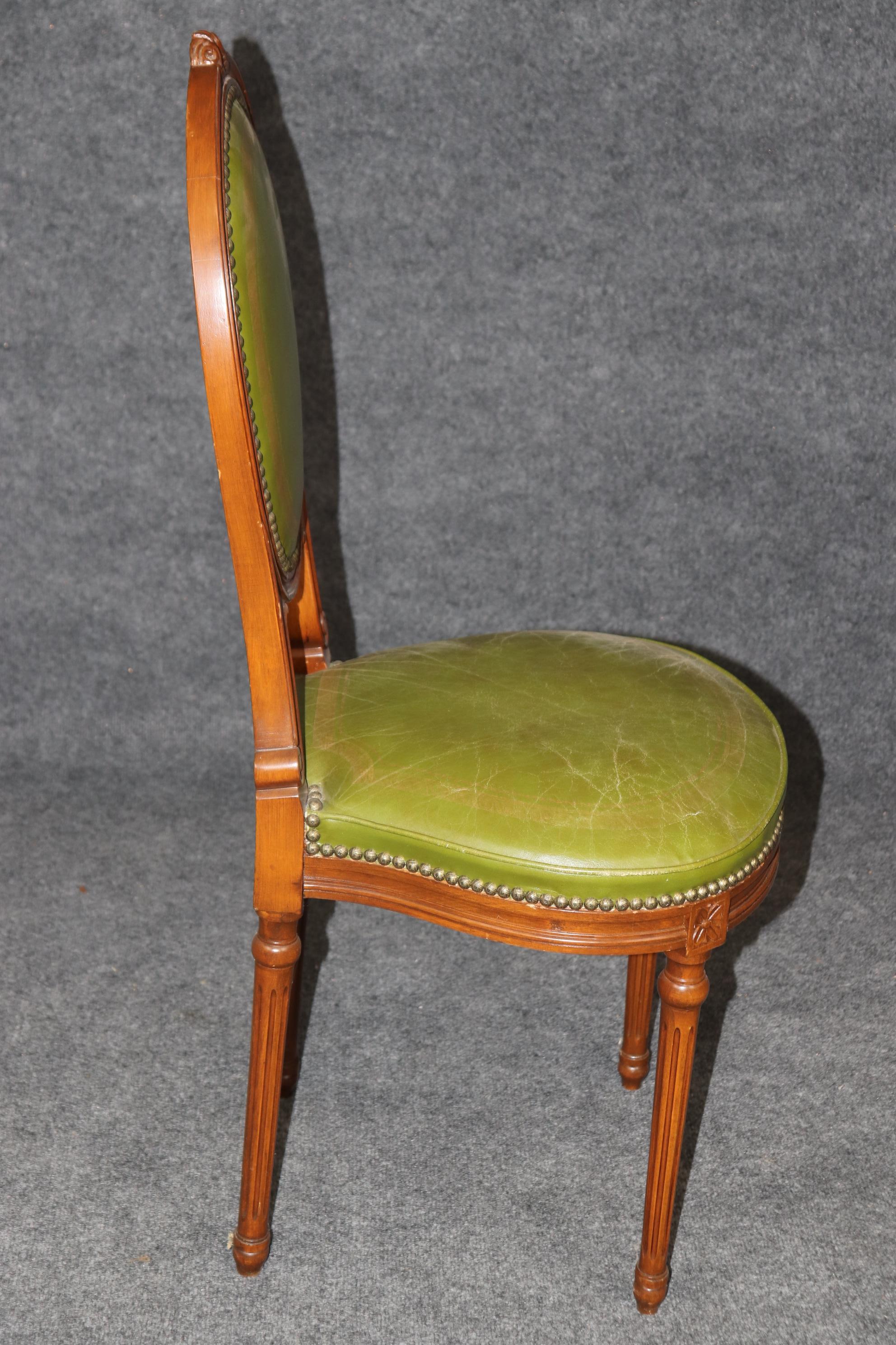 Fine Quality Louis XVI Style Green Gold Embossed Leather Vanity Side Chair For Sale 2