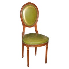 Fine Quality Louis XVI Style Green Gold Embossed Leather Vanity Side Chair