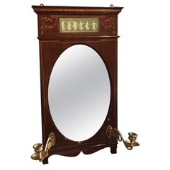 Fine Quality Mahogany Edwardian Period Wall Mirror with Candle Sconces