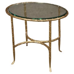 Fine Quality Maison Bagues Olive Leaf Cast Bronze and Thick Glass Top End Table
