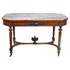 Fine Quality Marble Top American Victorian Library Writing Table Desk Circa 1890