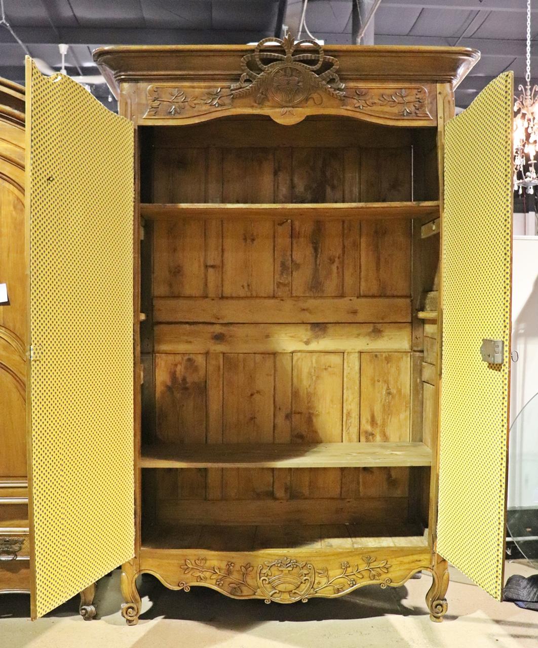 French Provincial Fine Quality Massive Country French Armoire Great Hardware Carving, Circa 1790