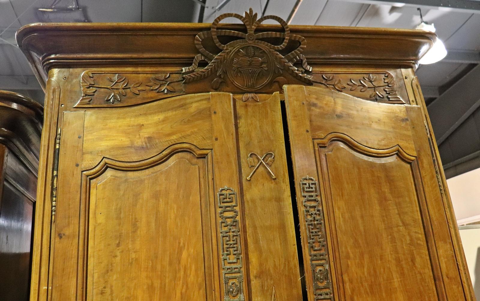 Fine Quality Massive Country French Armoire Great Hardware Carving, Circa 1790 1