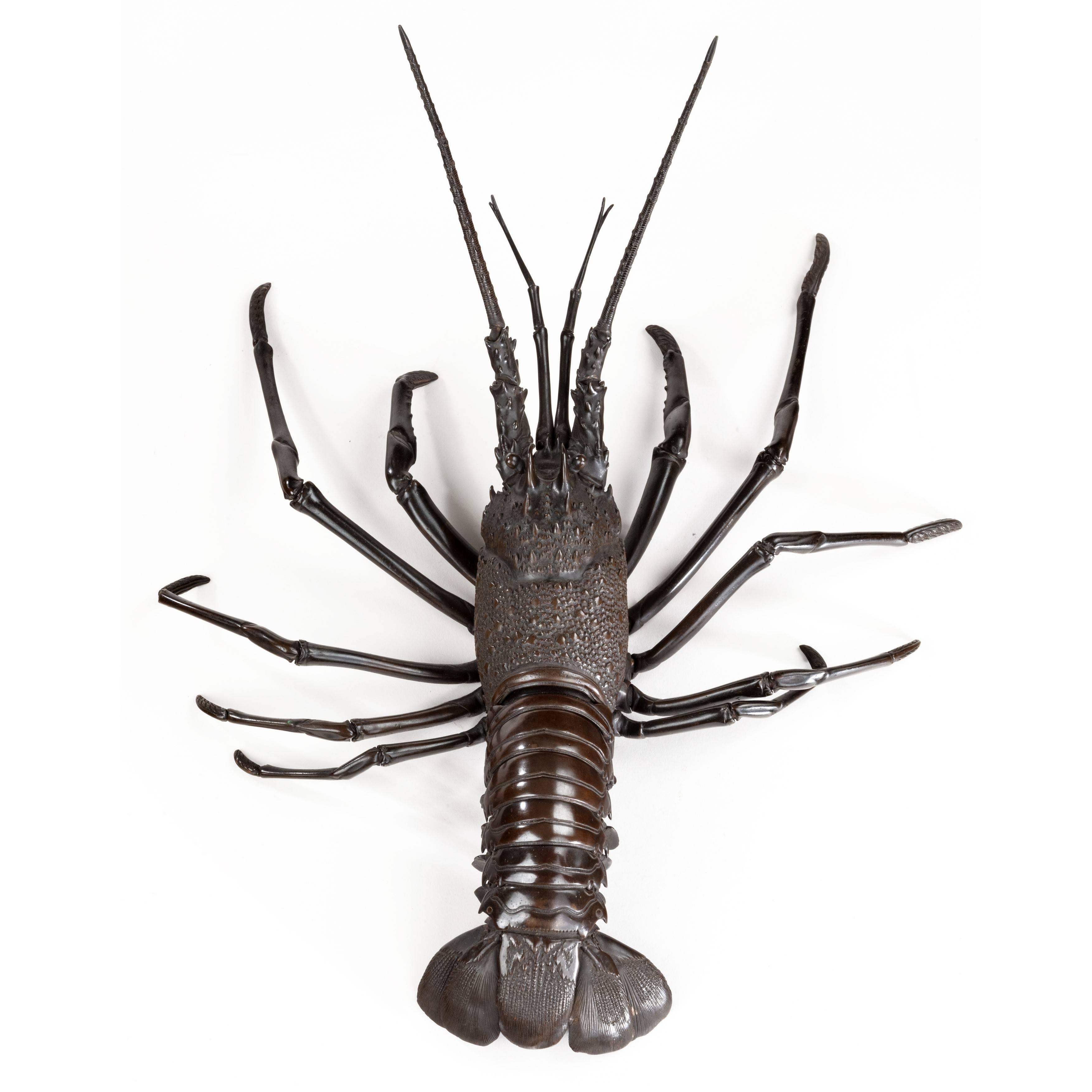 Fine Quality Meiji Period Bronze Okimono of a Lobster 1