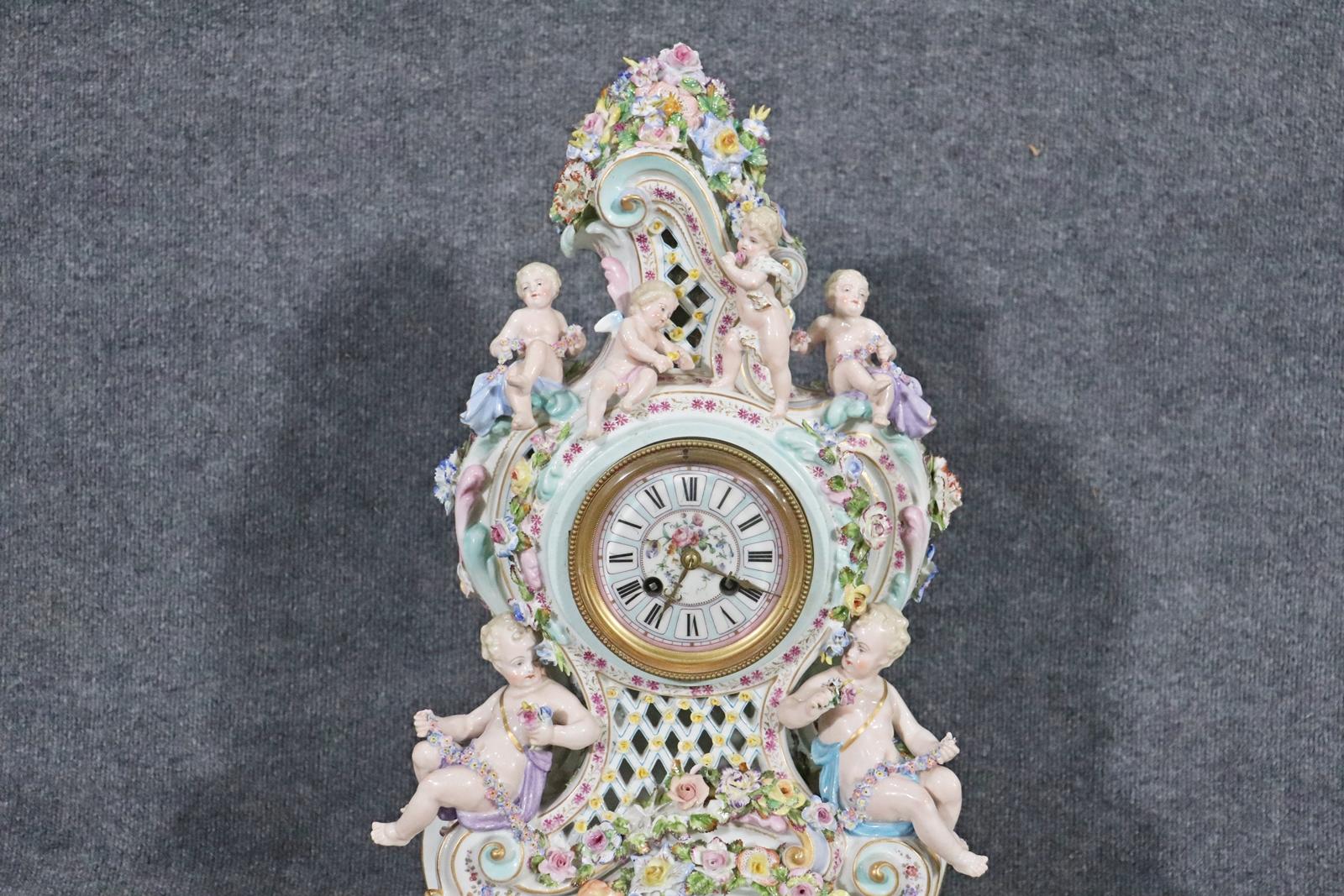 European Fine Quality Meissen Figural Mantel Clock