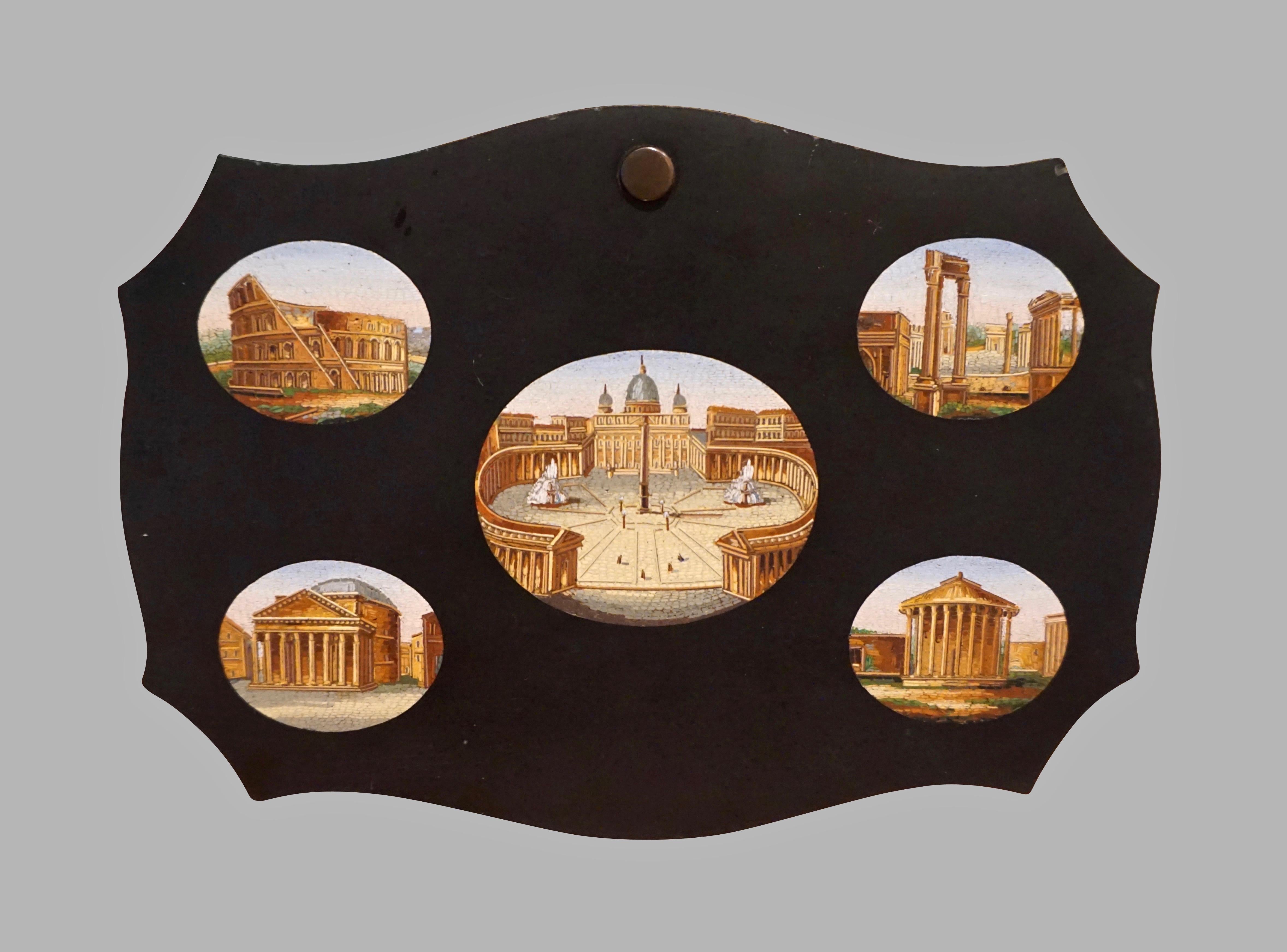 Italian Fine Quality Micro Mosaic Paperweight Depicting Five Ancient Roman Monuments