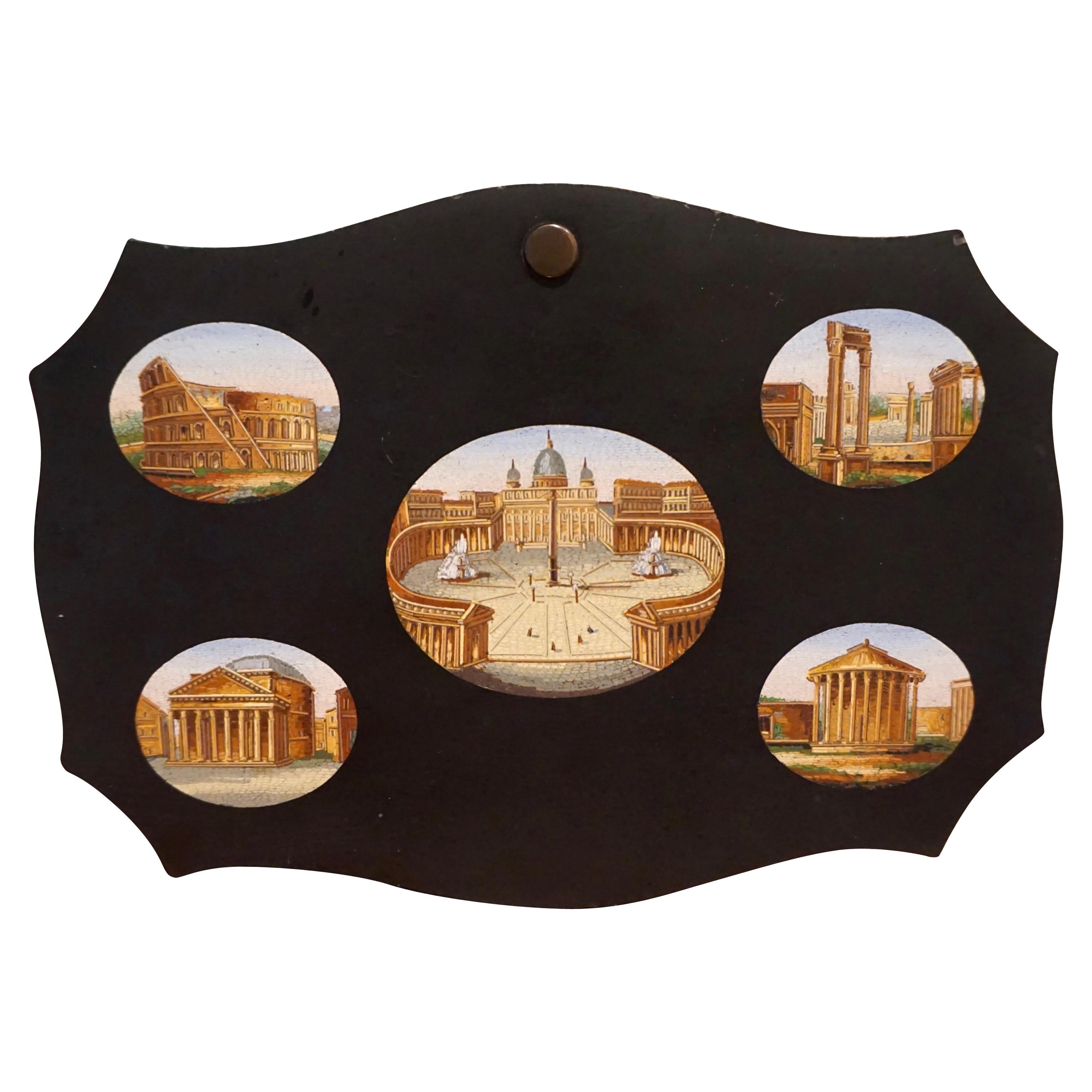 Fine Quality Micro Mosaic Paperweight Depicting Five Ancient Roman Monuments