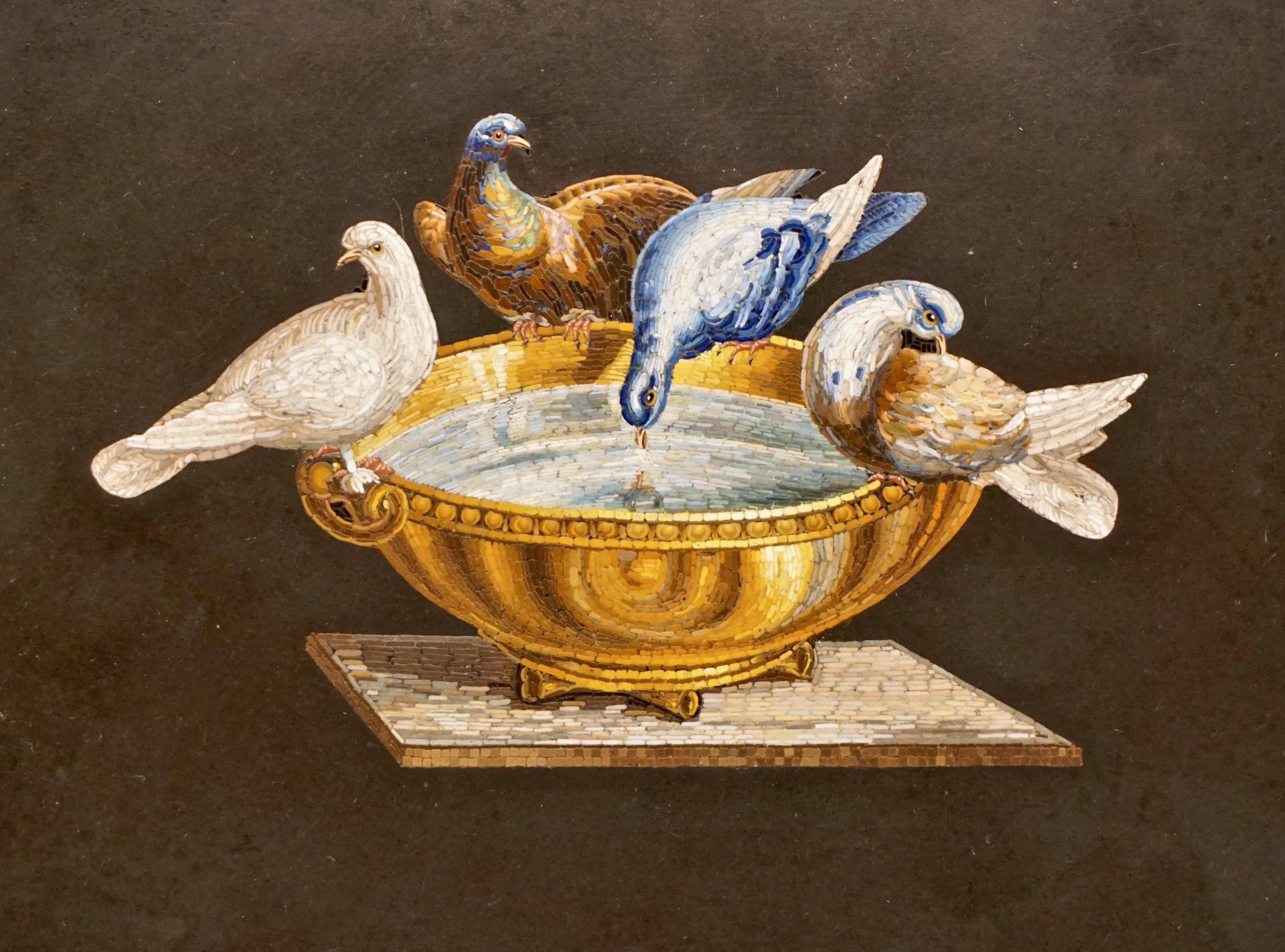 Fine Quality Micromosaic Paperweight Depicting Pliny's Doves In Good Condition In San Francisco, CA