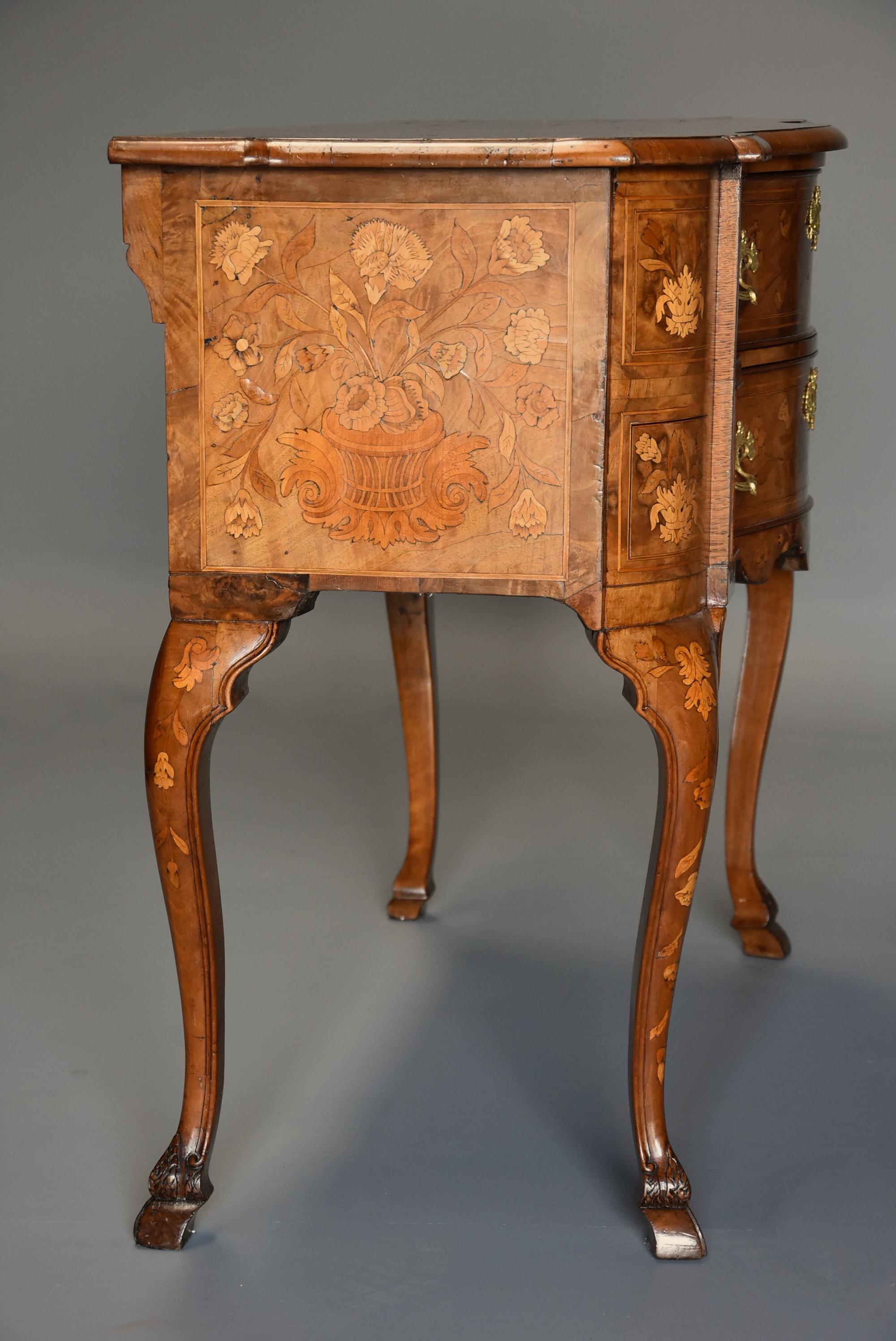 Fine Quality Mid-19th Century Floral Marquetry Walnut Lowboy of Serpentine Form For Sale 10