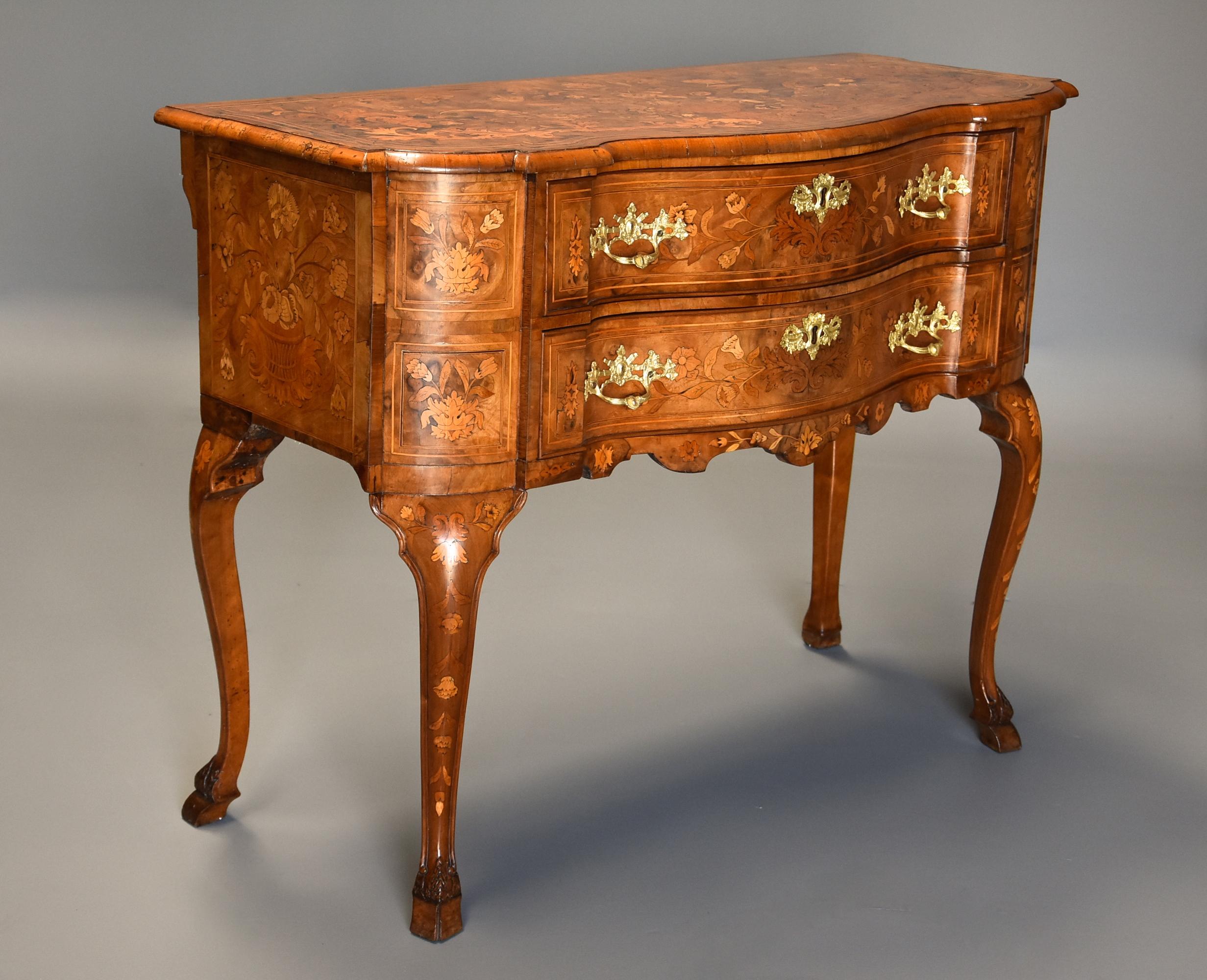 Fine Quality Mid-19th Century Floral Marquetry Walnut Lowboy of Serpentine Form For Sale 1