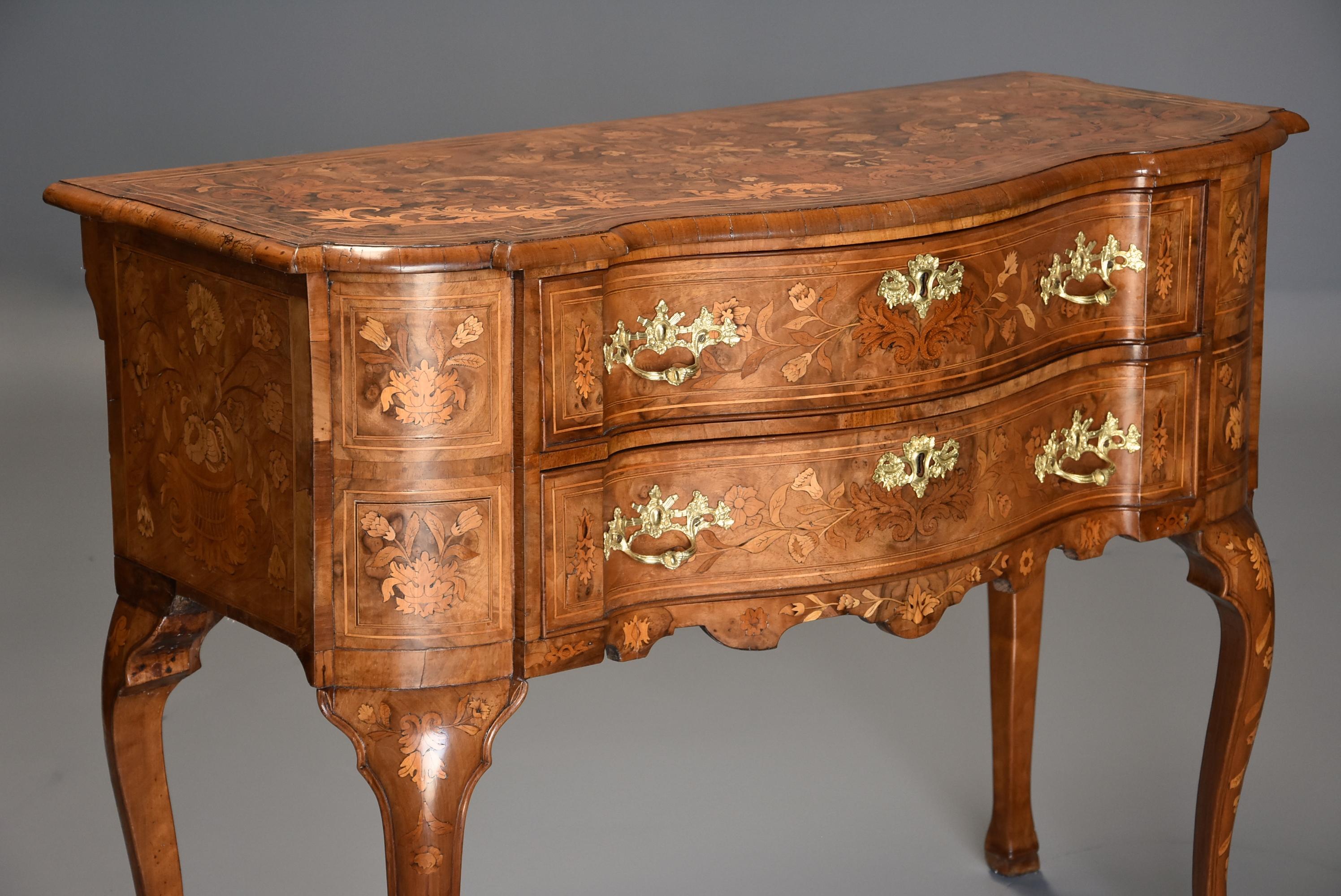 Fine Quality Mid-19th Century Floral Marquetry Walnut Lowboy of Serpentine Form For Sale 2