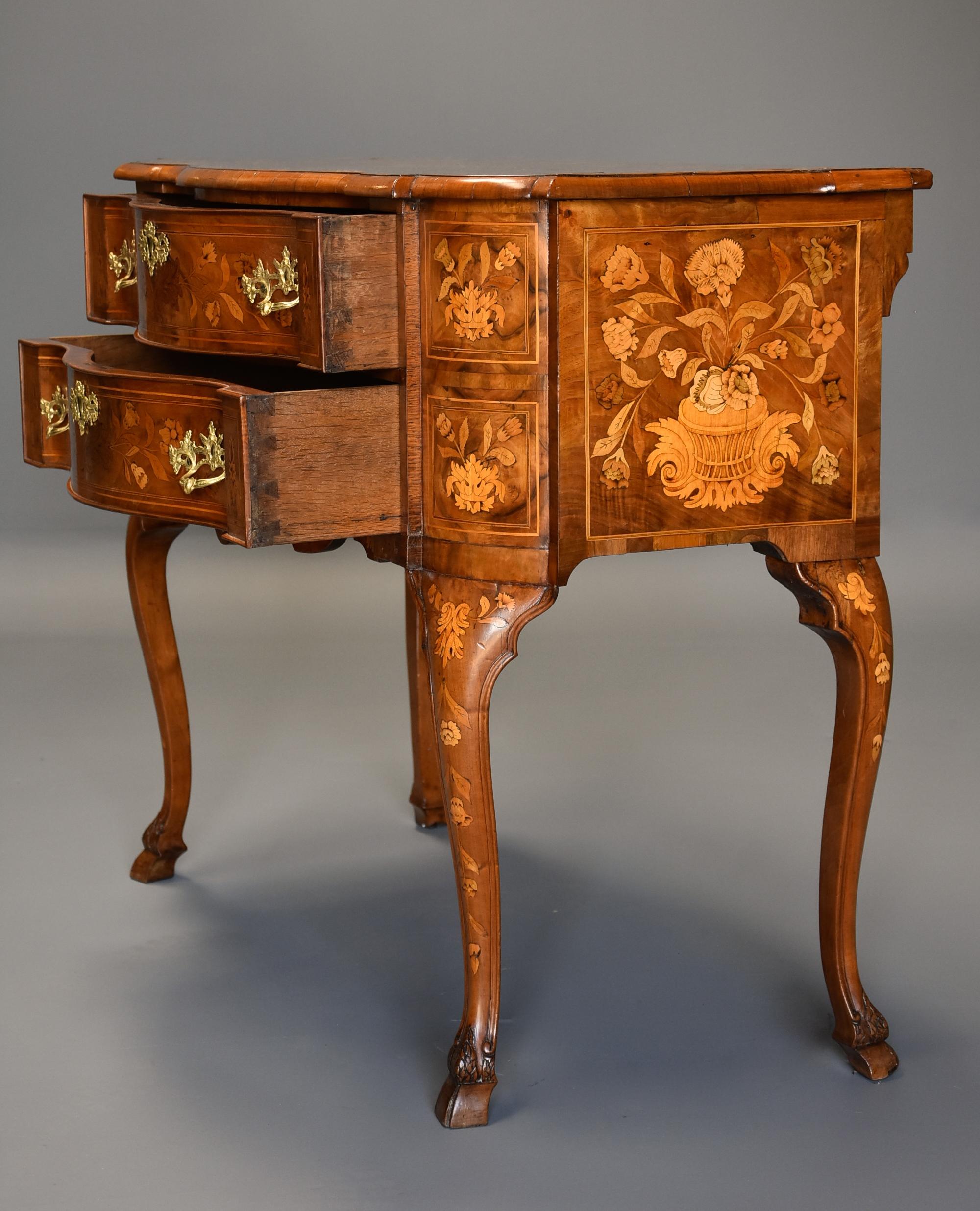 Fine Quality Mid-19th Century Floral Marquetry Walnut Lowboy of Serpentine Form For Sale 5