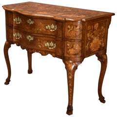 Antique Fine Quality Mid-19th Century Floral Marquetry Walnut Lowboy of Serpentine Form