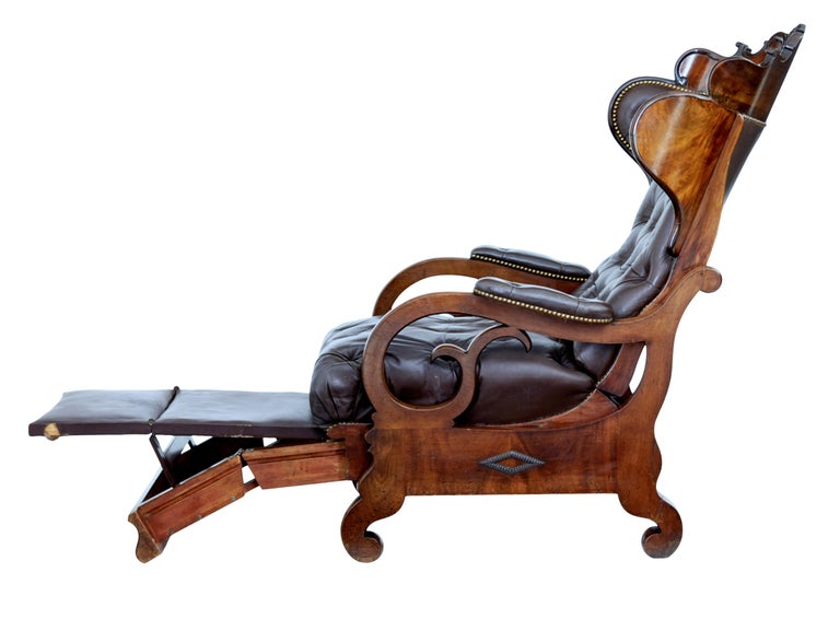 Fine Quality Mid19th Century French Mahogany and Leather Reclining