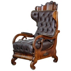 Used Fine Quality Mid-19th Century French Mahogany and Leather Reclining Chair