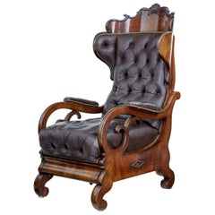 Fine Quality Mid-19th Century French Mahogany and Leather Reclining Chair