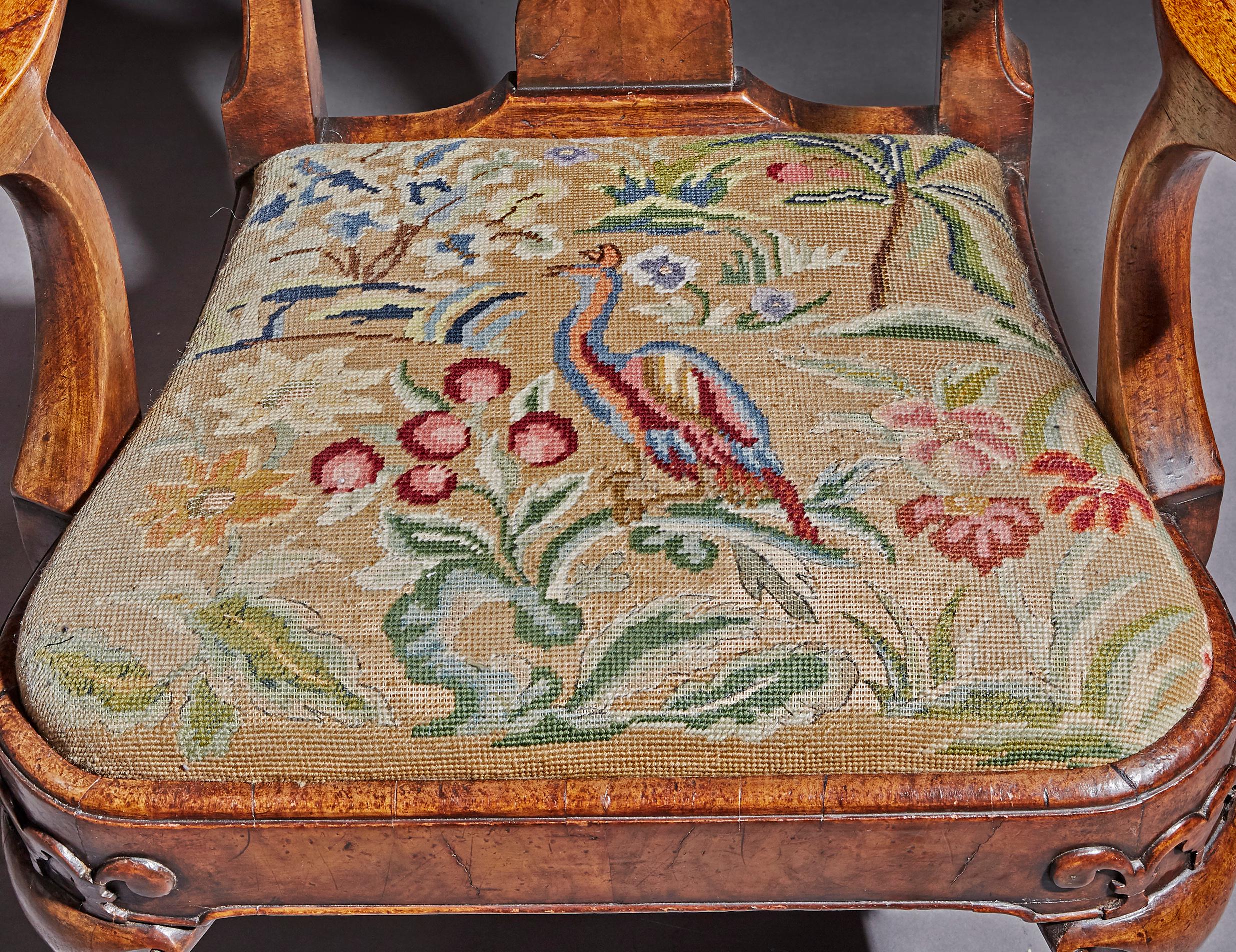 Tapestry Fine Quality Mid 19th Century Walnut Open Armchair