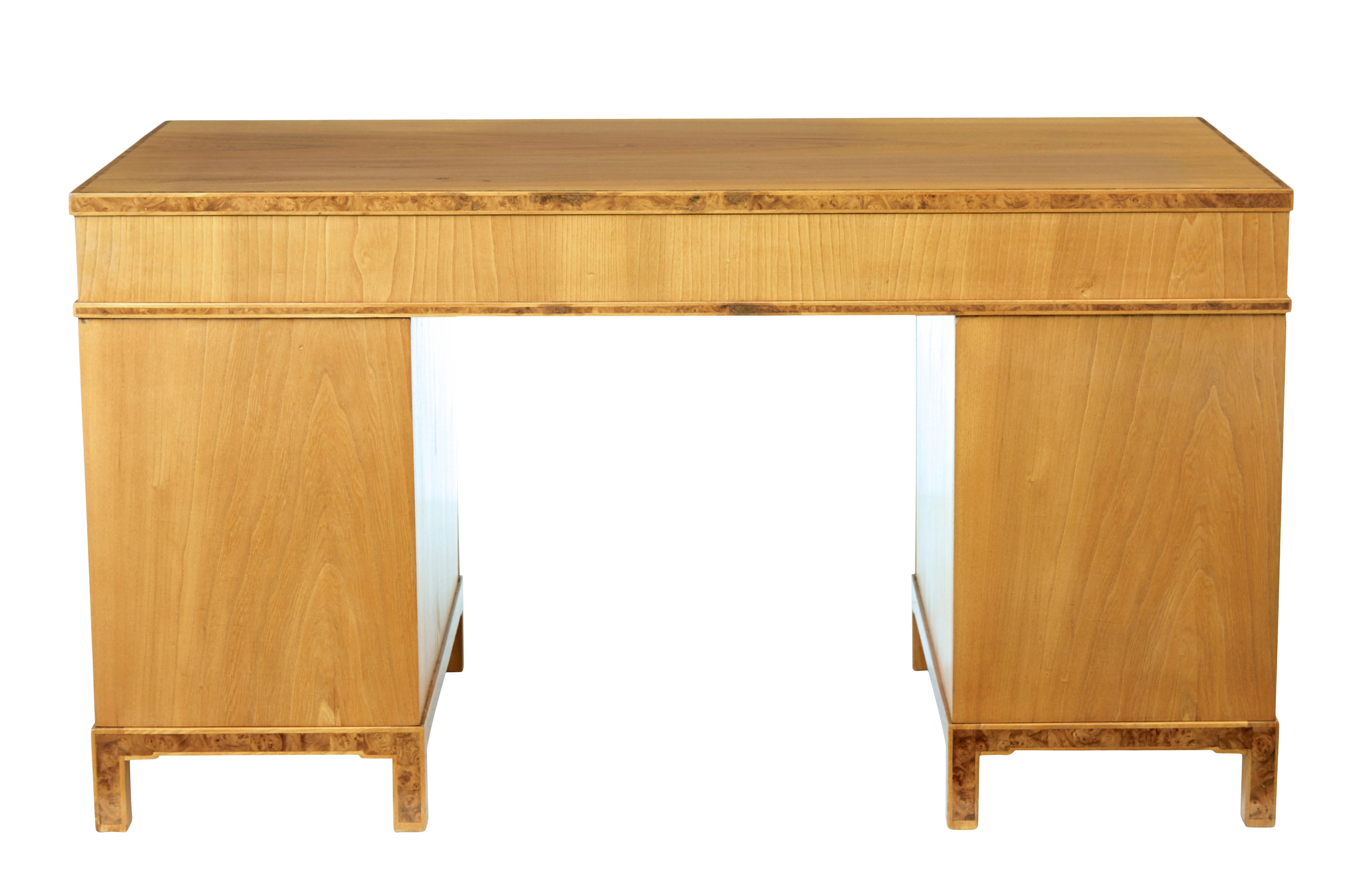 Veneer Fine Quality Mid-20th Century Scandinavian Elm Pedestal Desk