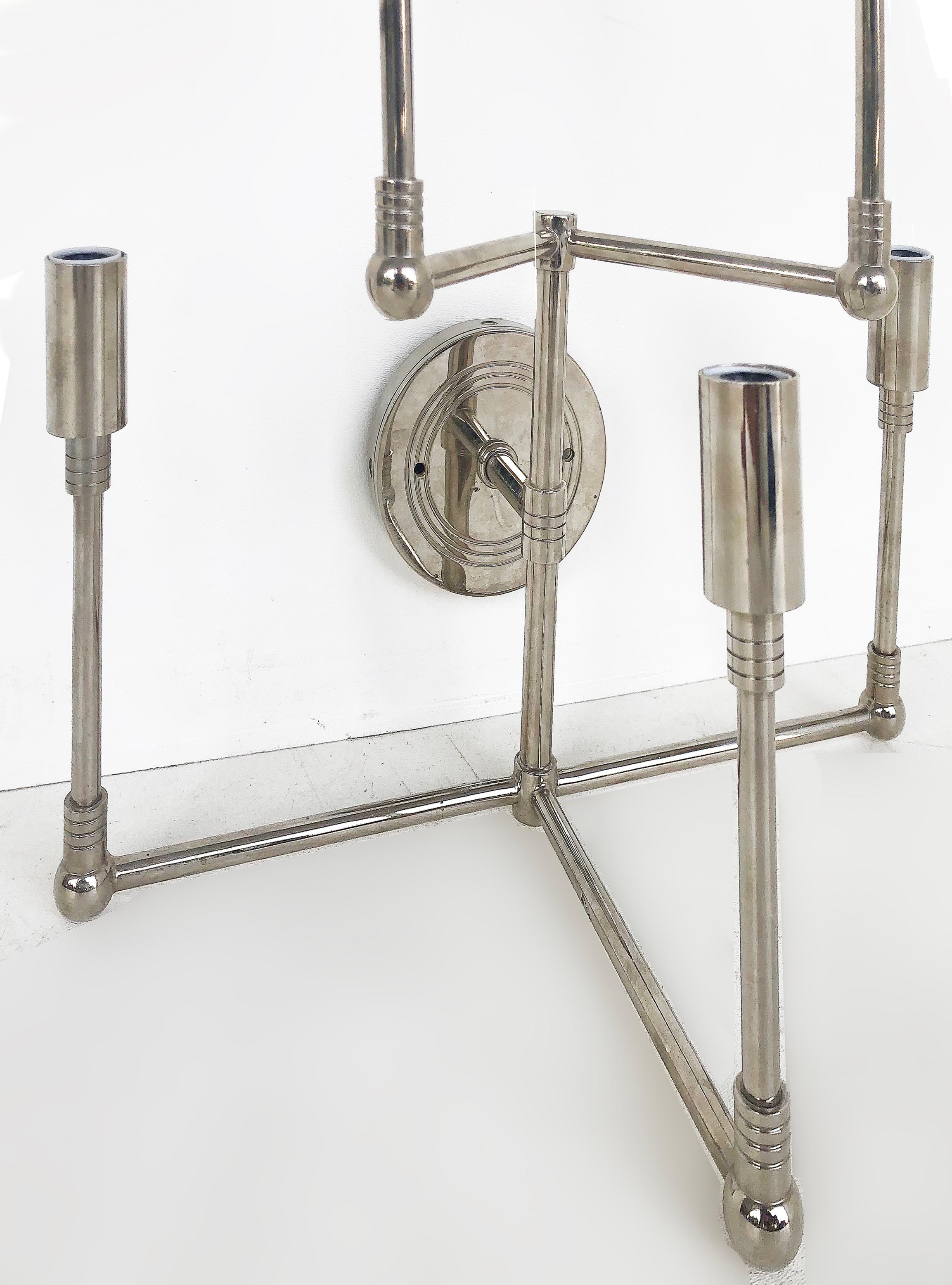 Fine Quality Mid-Century Stainless Steel Wall Sconces, Pair In Good Condition In Miami, FL