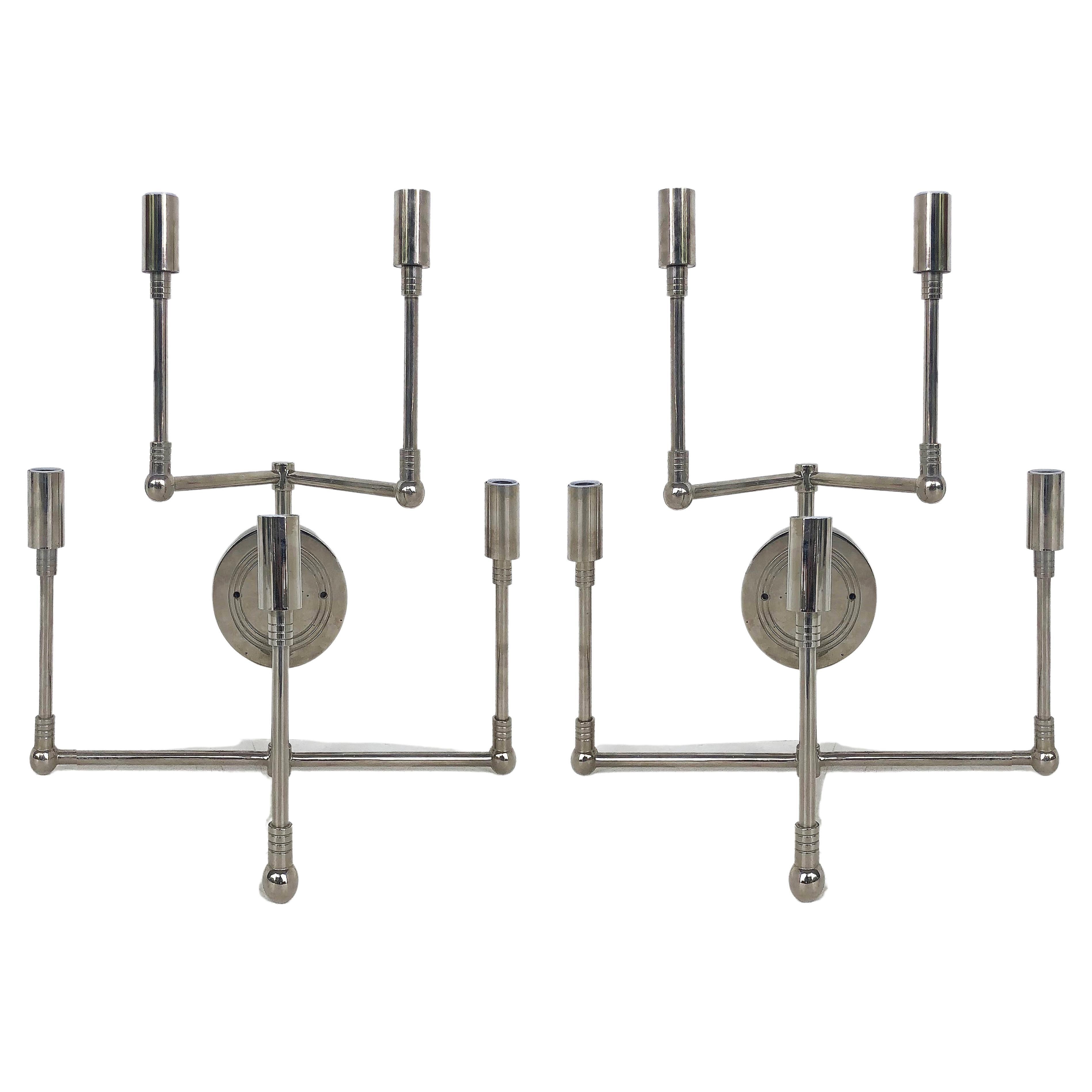 Fine Quality Mid-Century Stainless Steel Wall Sconces, Pair