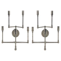 Fine Quality Mid-Century Stainless Steel Wall Sconces, Pair