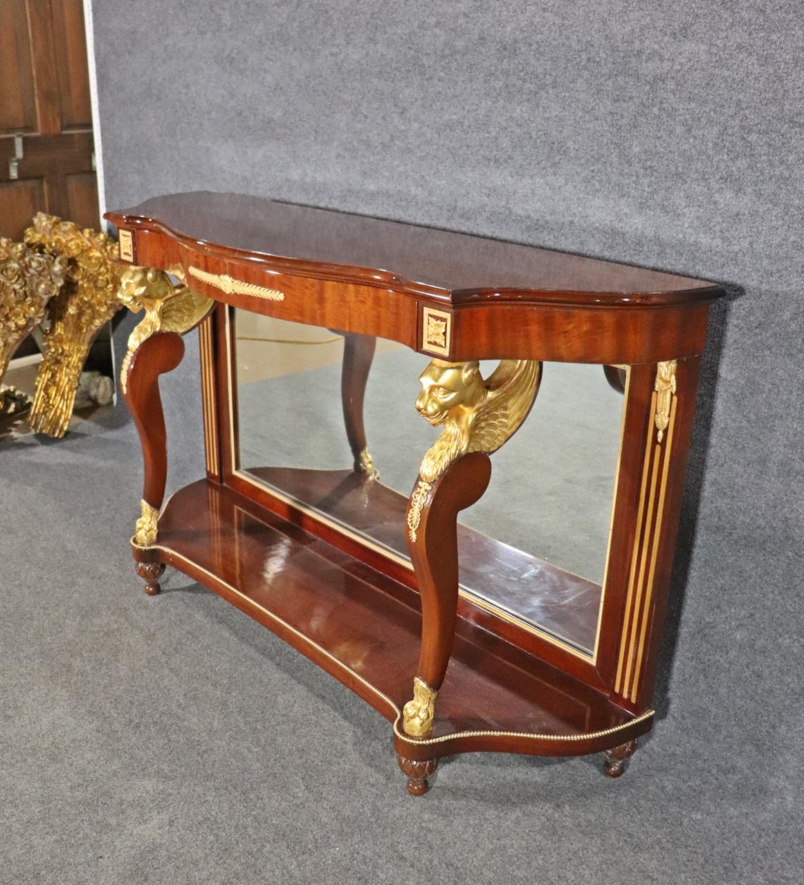 Fine Quality Mirrored Bronze Lion Ormolu Russian Style Console Table For Sale 4