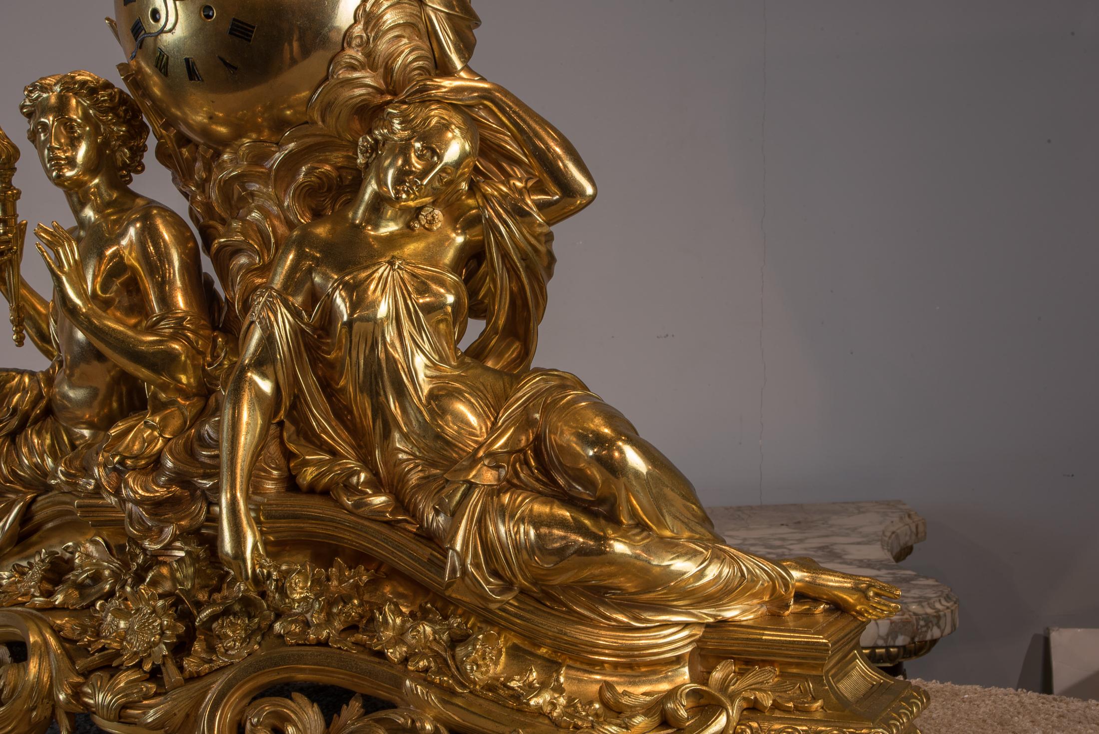 French Fine Quality Napoleon III Style Ormolu Figural Mantel Clock with a Putto For Sale
