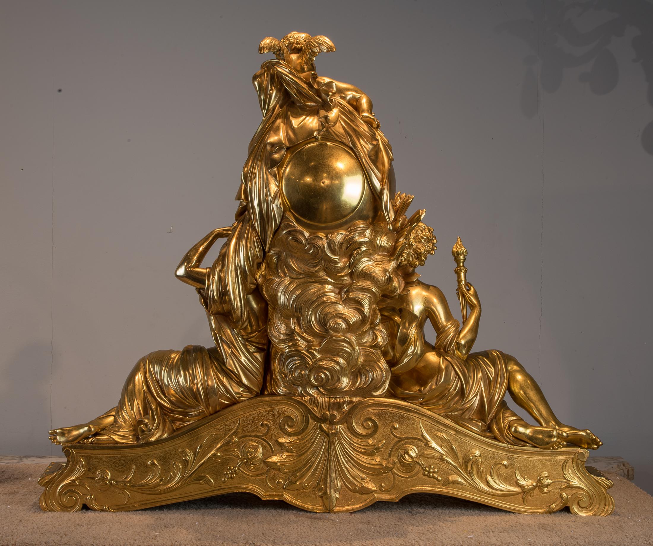 Gilt Fine Quality Napoleon III Style Ormolu Figural Mantel Clock with a Putto For Sale