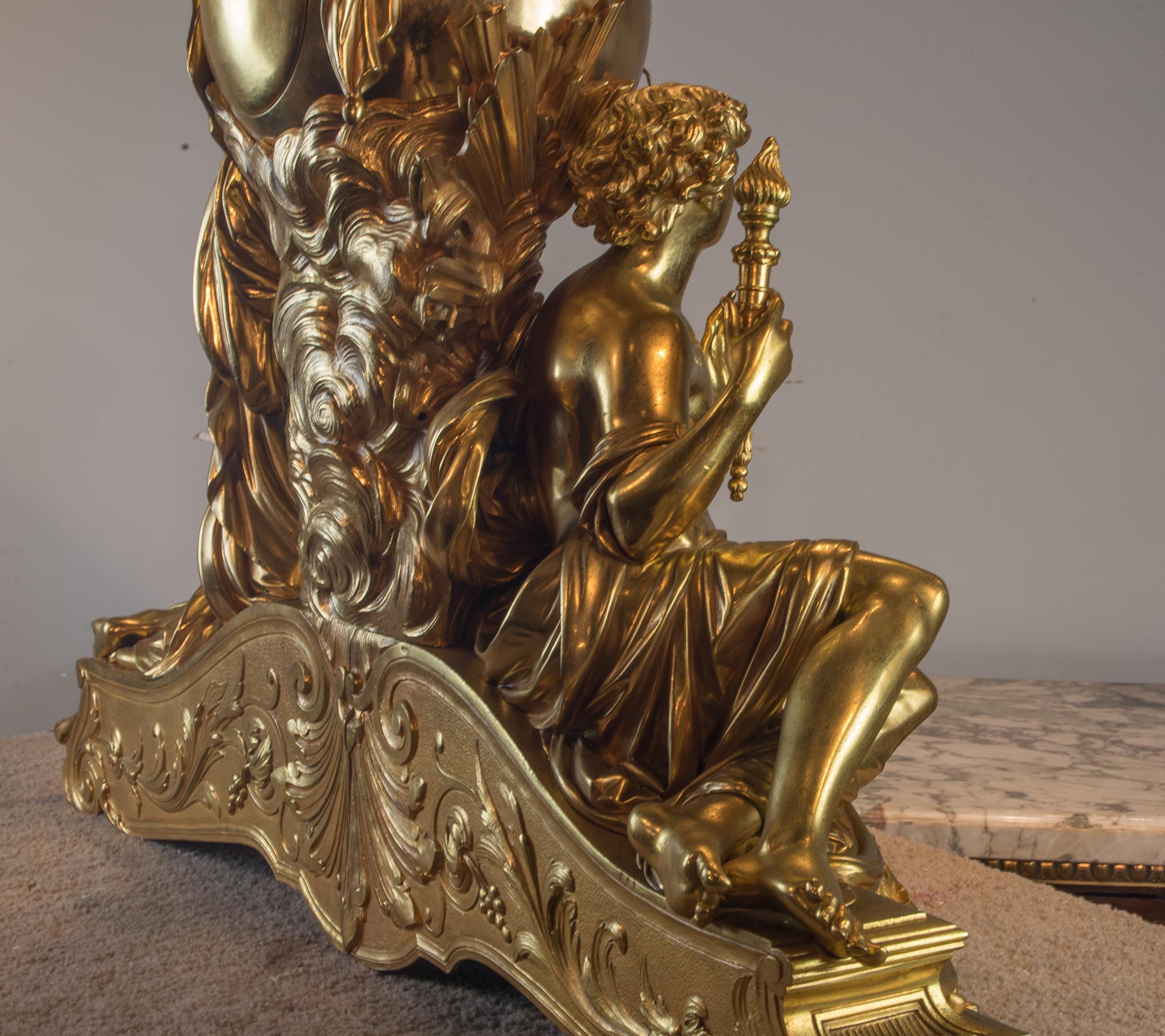 Bronze Fine Quality Napoleon III Style Ormolu Figural Mantel Clock with a Putto For Sale