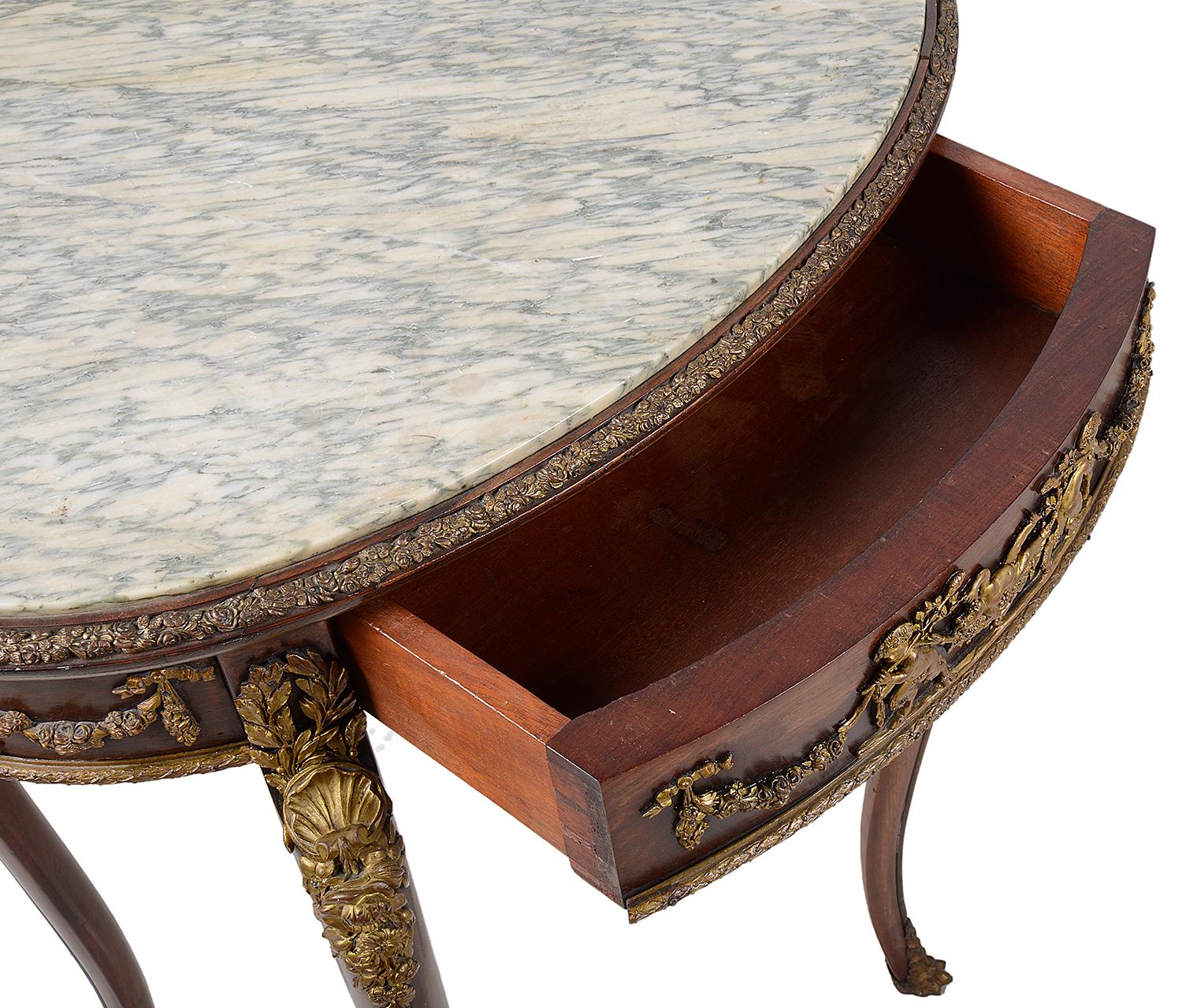 Fine Quality Near Pair French Marble Topped Side Tables. in the Manner of Linke For Sale 4