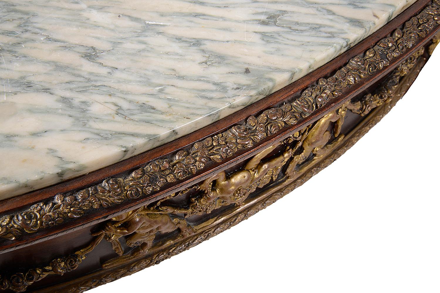 Fine Quality Near Pair French Marble Topped Side Tables. in the Manner of Linke For Sale 5