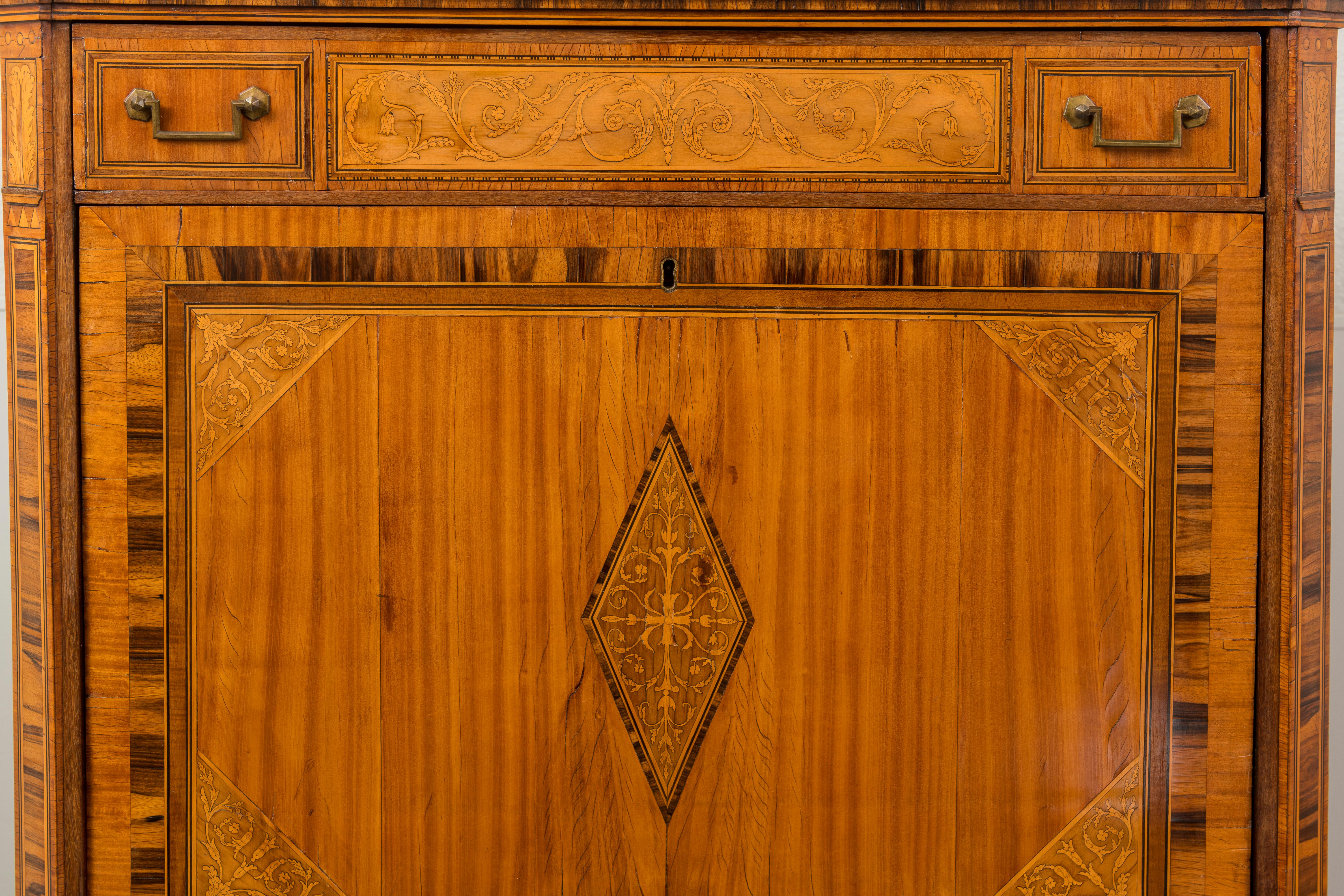 19th Century Dutch Neoclassical Inlaid Satinwood Secretaire Abattant